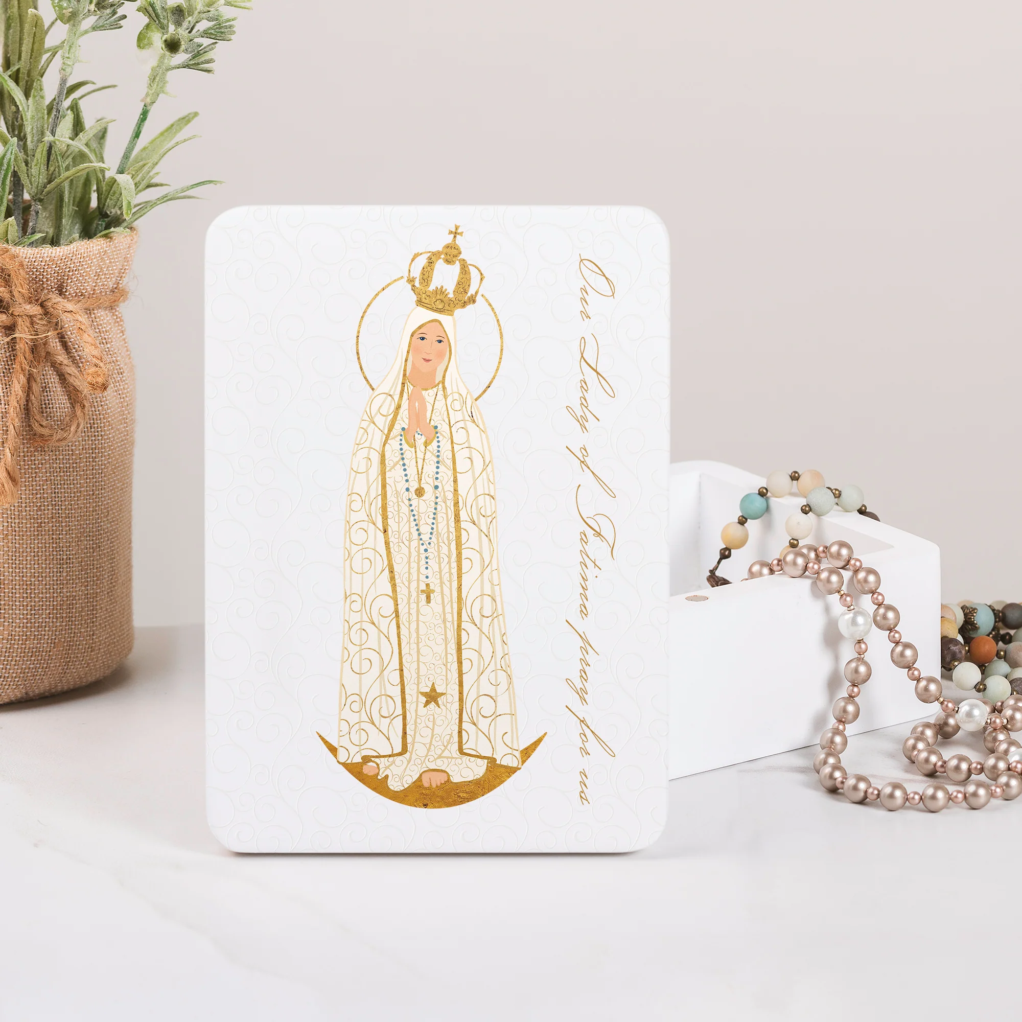Our Lady of Fatima Toile Rosary Keepsake Box