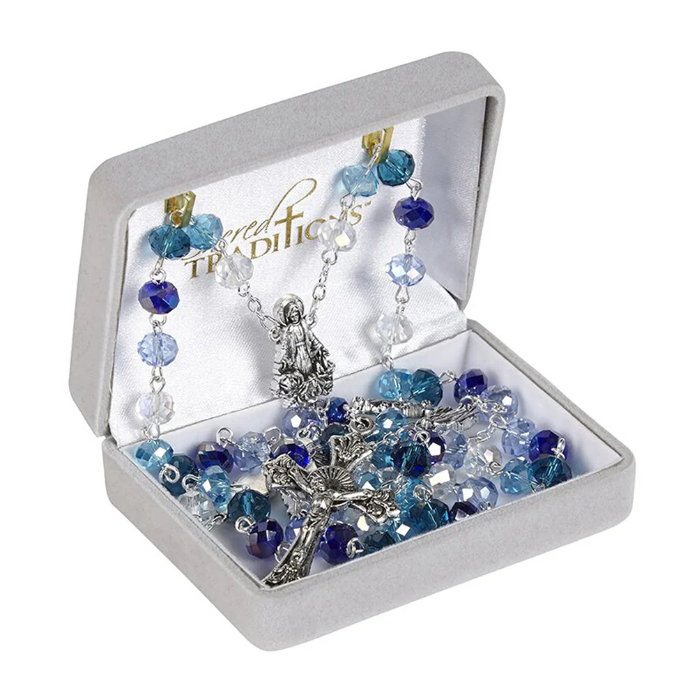 Our Lady of Grace Blue Ombre Crystal Rosary - Image 2