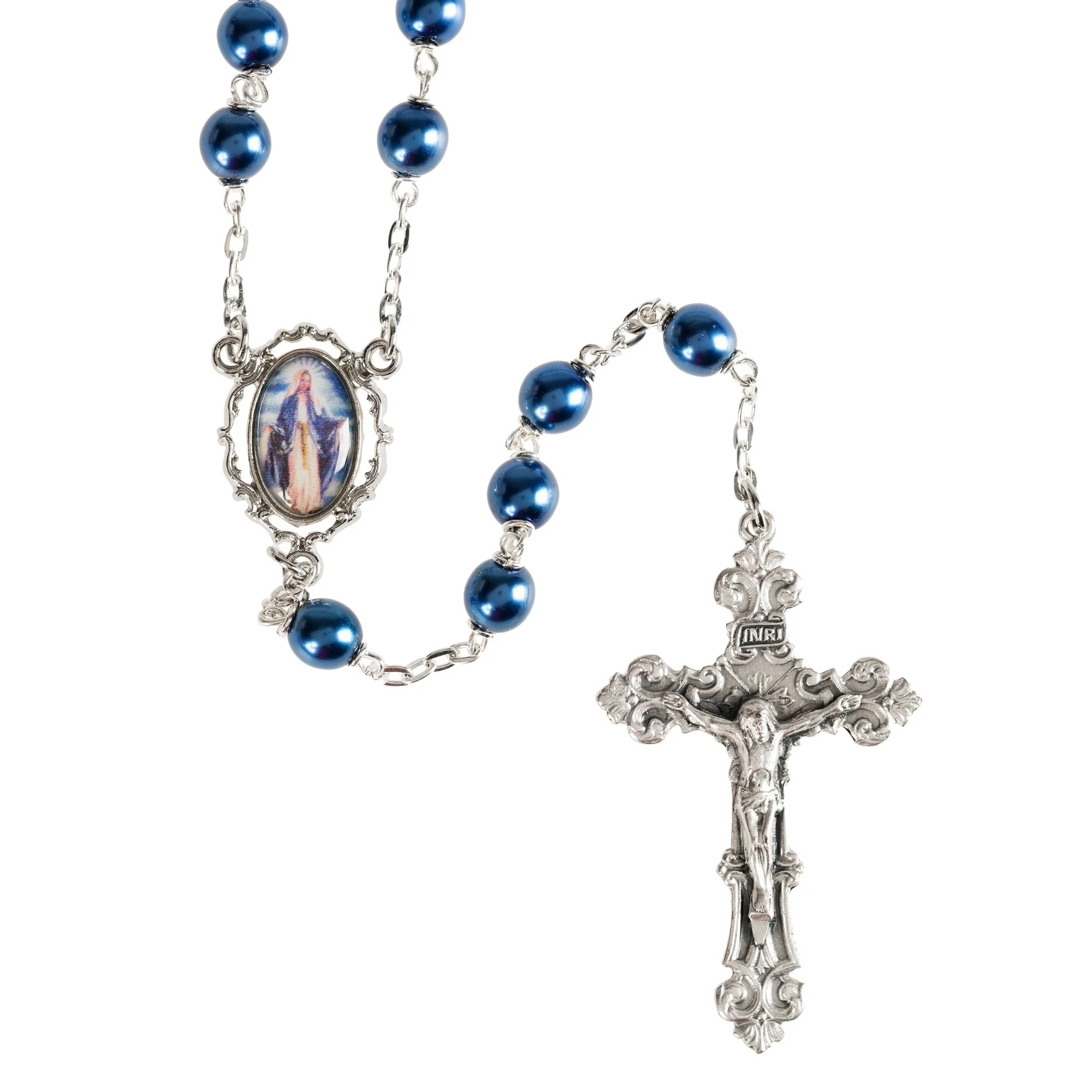 Our Lady of Grace Blue Pearl Rosary
