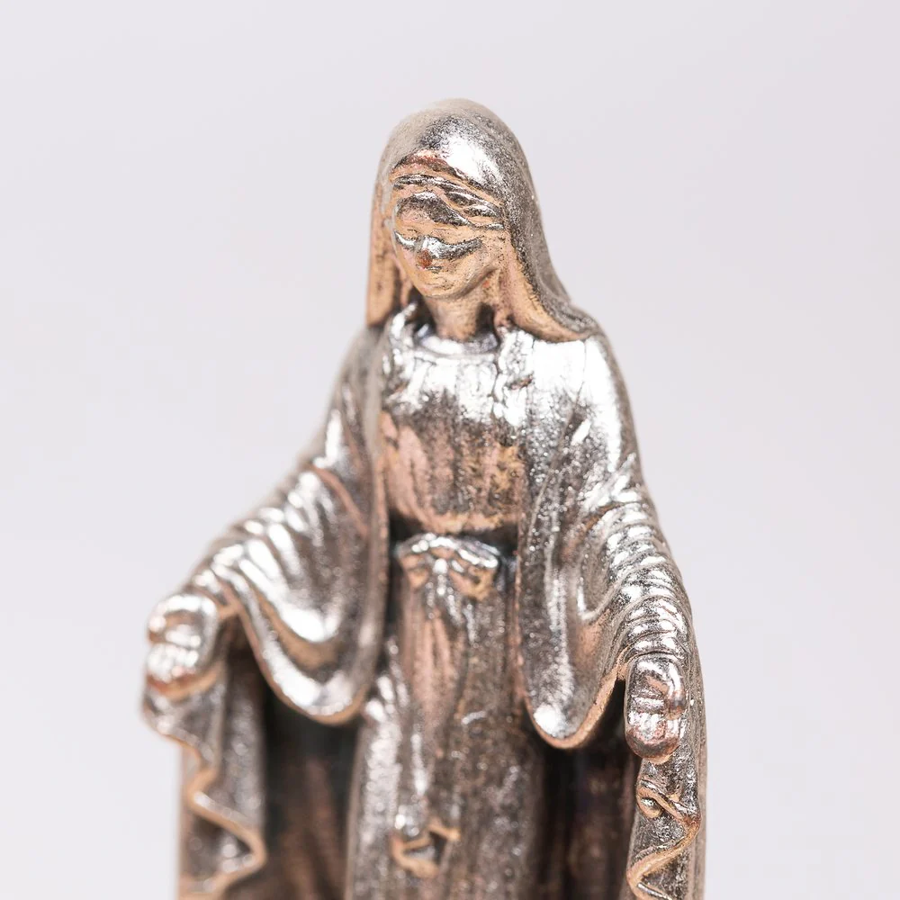 Our Lady of Grace or Our Lady of the Miraculous Medal Figurine on Olive Wood Base - 2.64" - Image 2