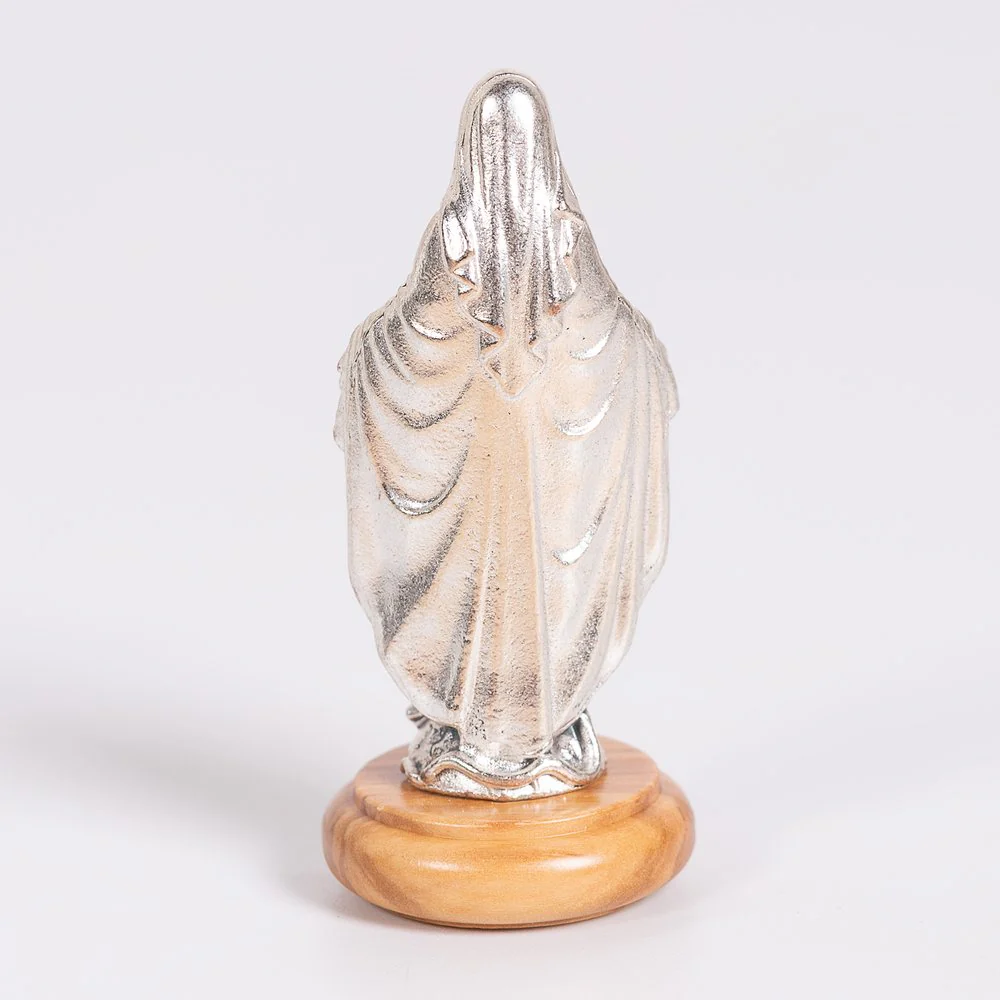 Our Lady of Grace or Our Lady of the Miraculous Medal Figurine on Olive Wood Base - 2.64" - Image 3