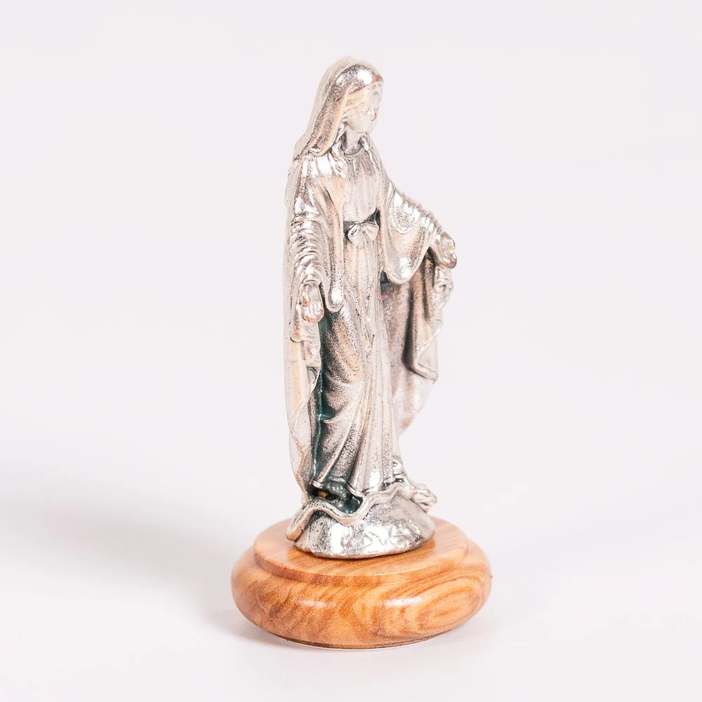 Our Lady of Grace or Our Lady of the Miraculous Medal Figurine on Olive Wood Base - 2.64" - Image 4