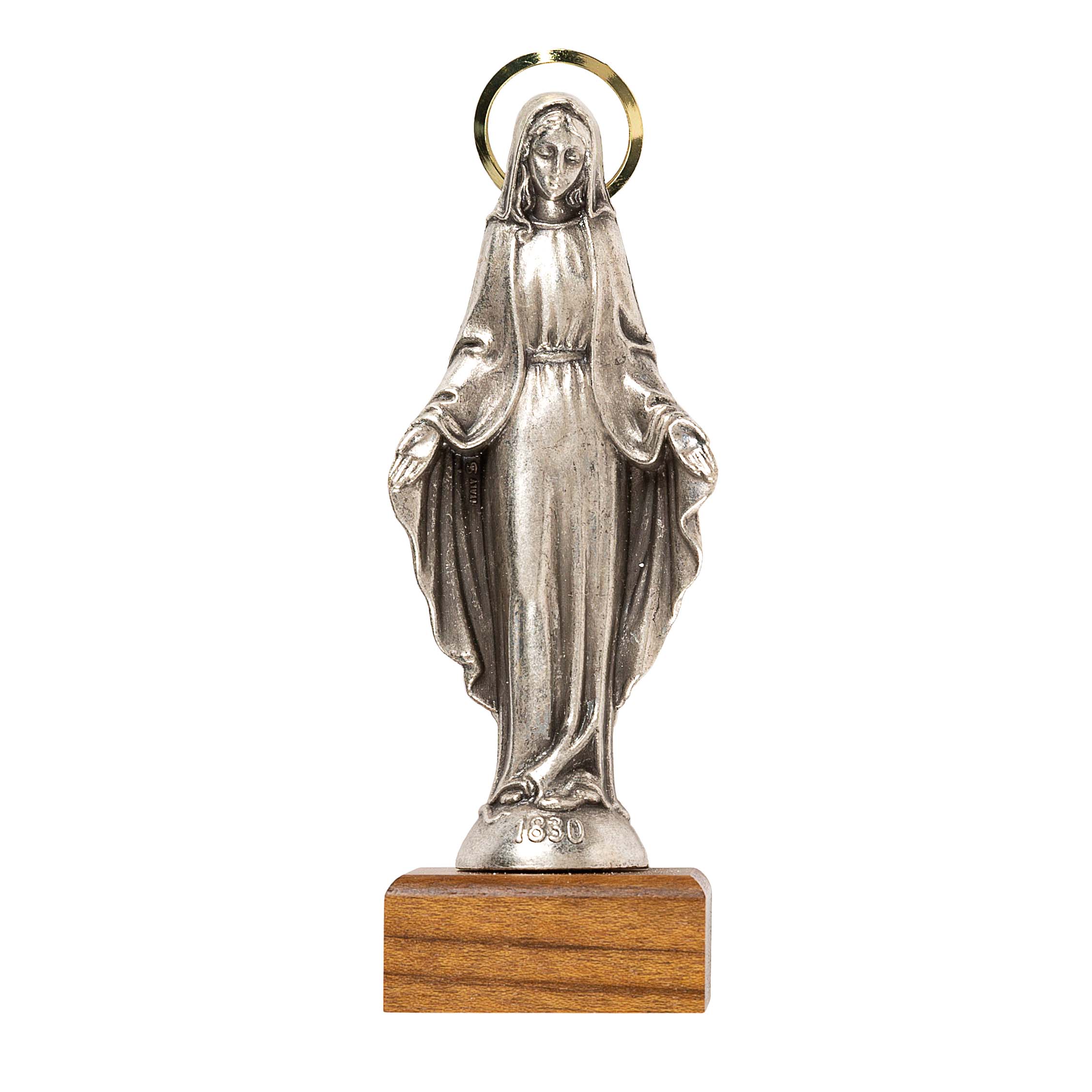 Our Lady of Grace Silver Figurine on Wood Base - 5" - Image 2
