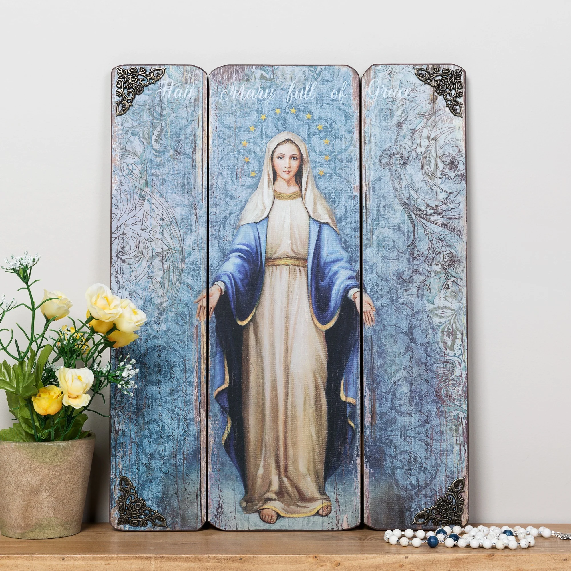 Our Lady of Grace Wooden Wall Plaque