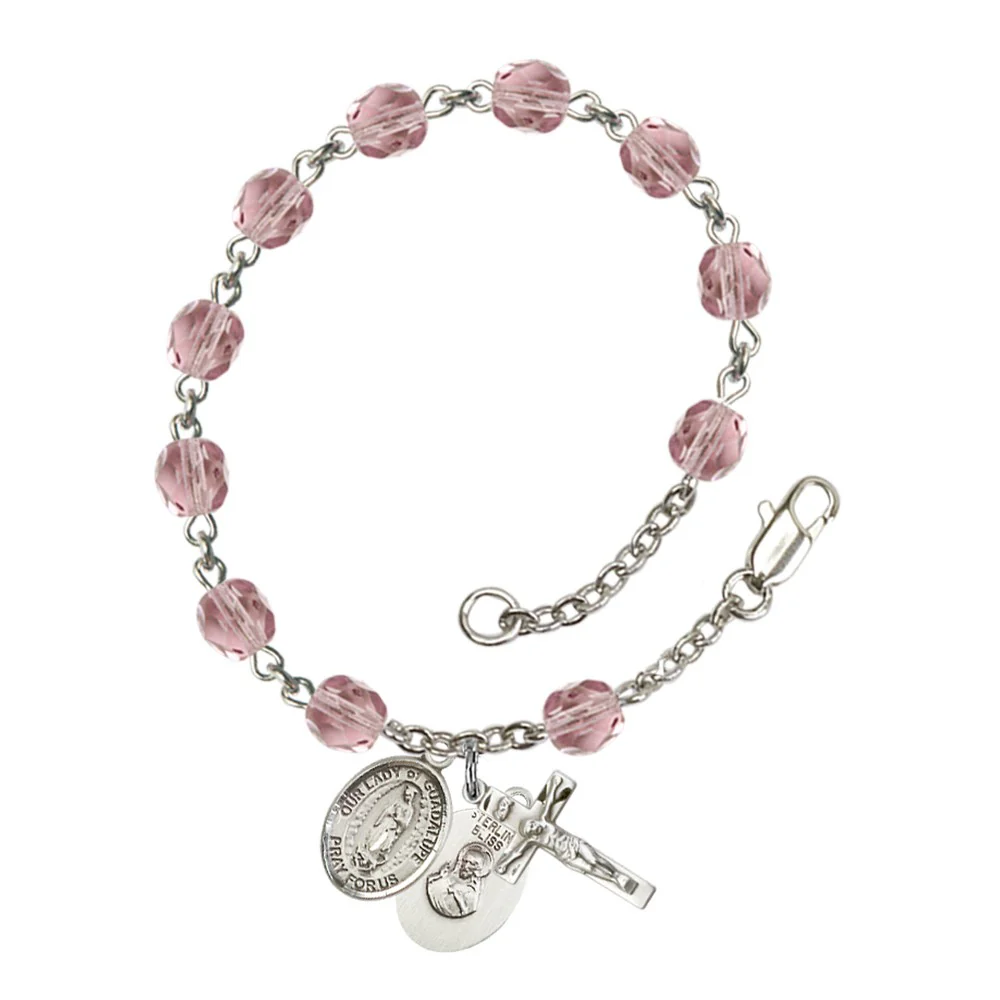 Our Lady Of Guadalupe 6mm light purple June Rosary Bracelet