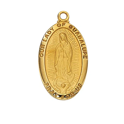 Our Lady of Guadalupe Gold or Sterling Silver Medal Necklace - 18"