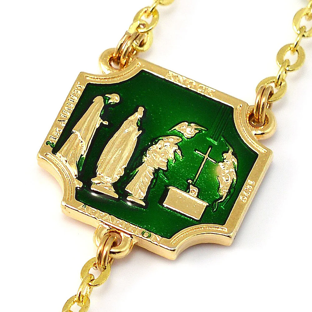 Our Lady of Knock Emerald & Gold Rosary - Image 3