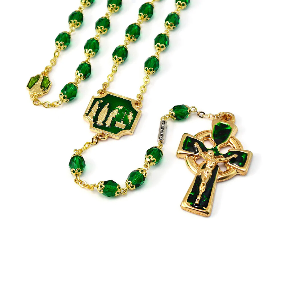 Our Lady of Knock Emerald & Gold Rosary - Image 4
