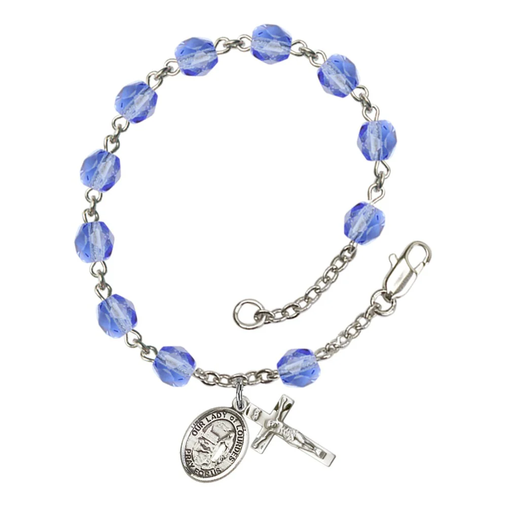 Our Lady Of Lourdes Blue September Rosary Bracelet 6mm