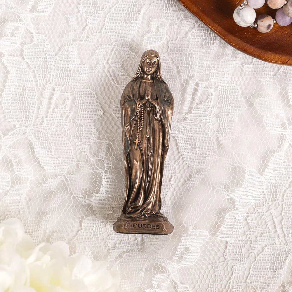 Our Lady of Lourdes Hand Painted Cold Cast Bronze Figurine - 3.25"
