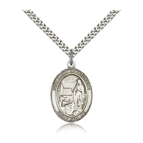 Our Lady of Lourdes Pendant with Chain, Bliss, Sterling Silver