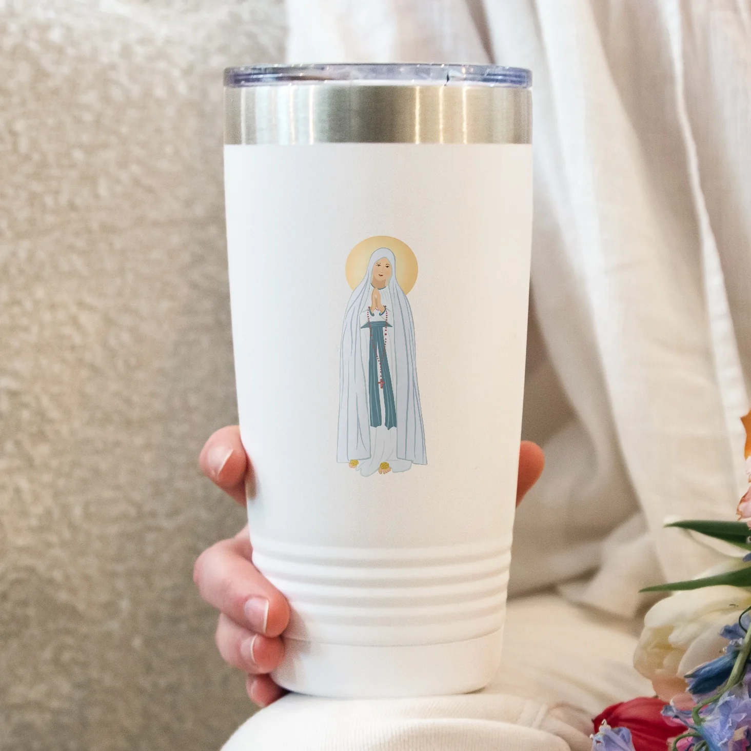Our Lady of Lourdes Personalized 20 oz. White Tumbler