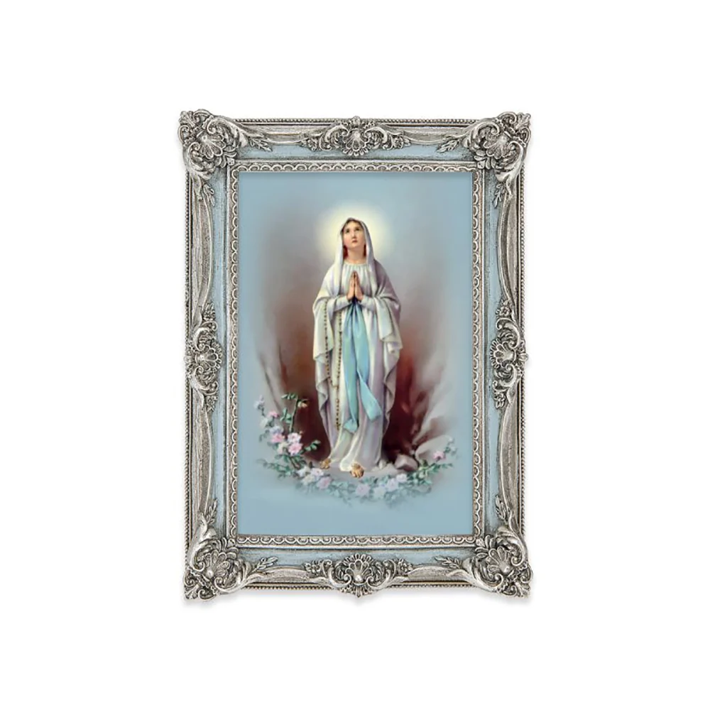 Our Lady of Lourdes Print in Powder Blue & Silver Frame - 5" x 7"