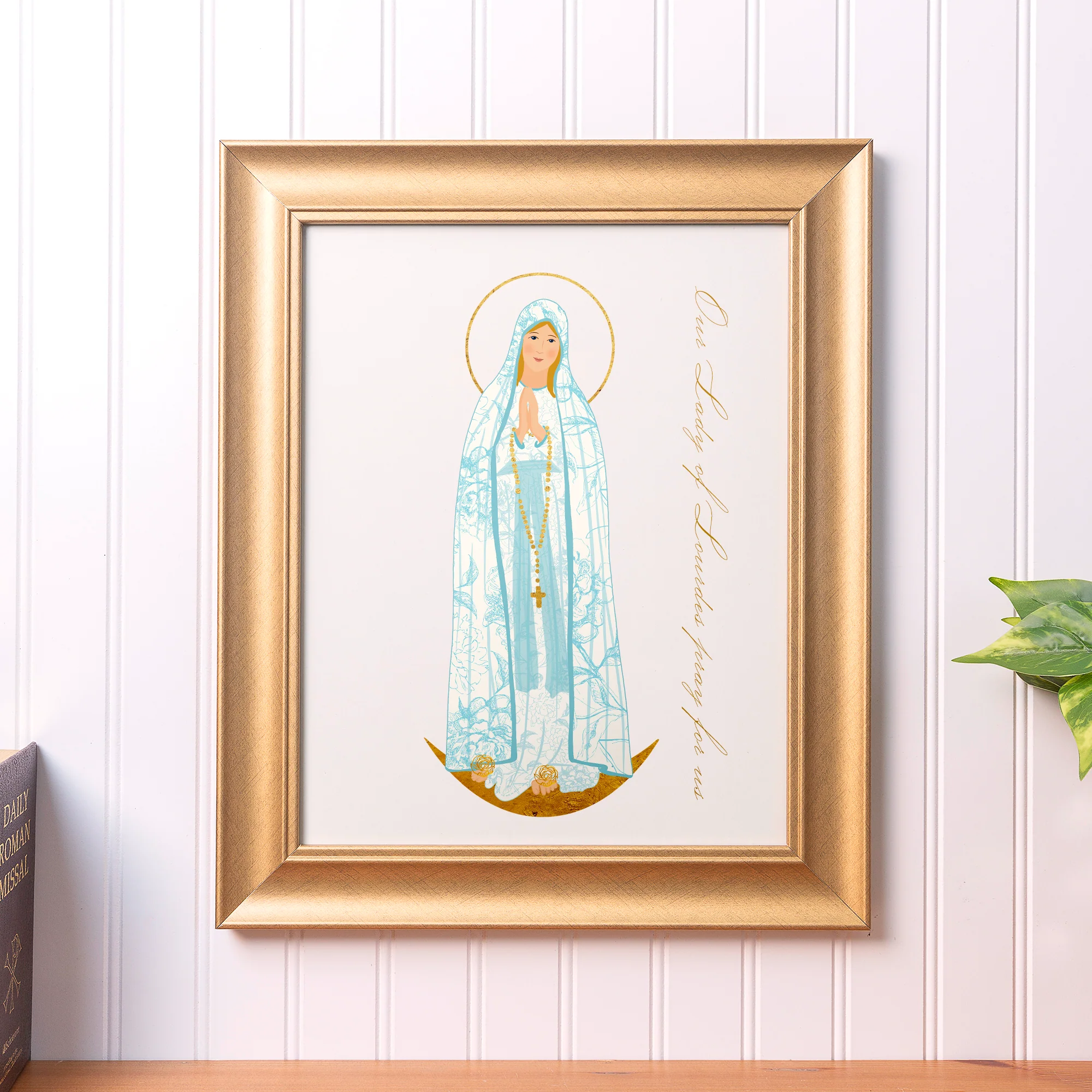 Our Lady of Lourdes Toile Framed Art Print - 11" x 14"