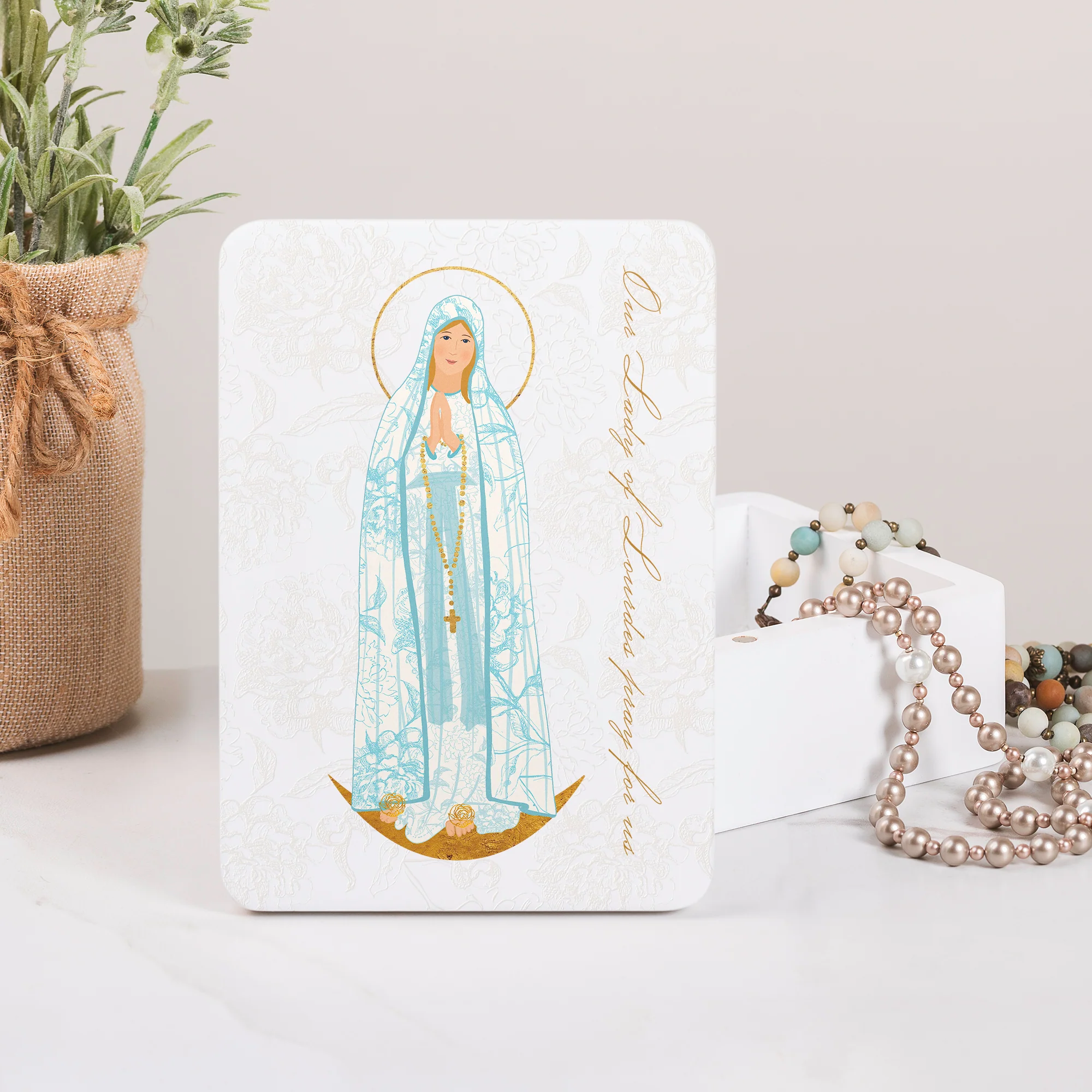 Our Lady of Lourdes Toile Rosary Keepsake Box