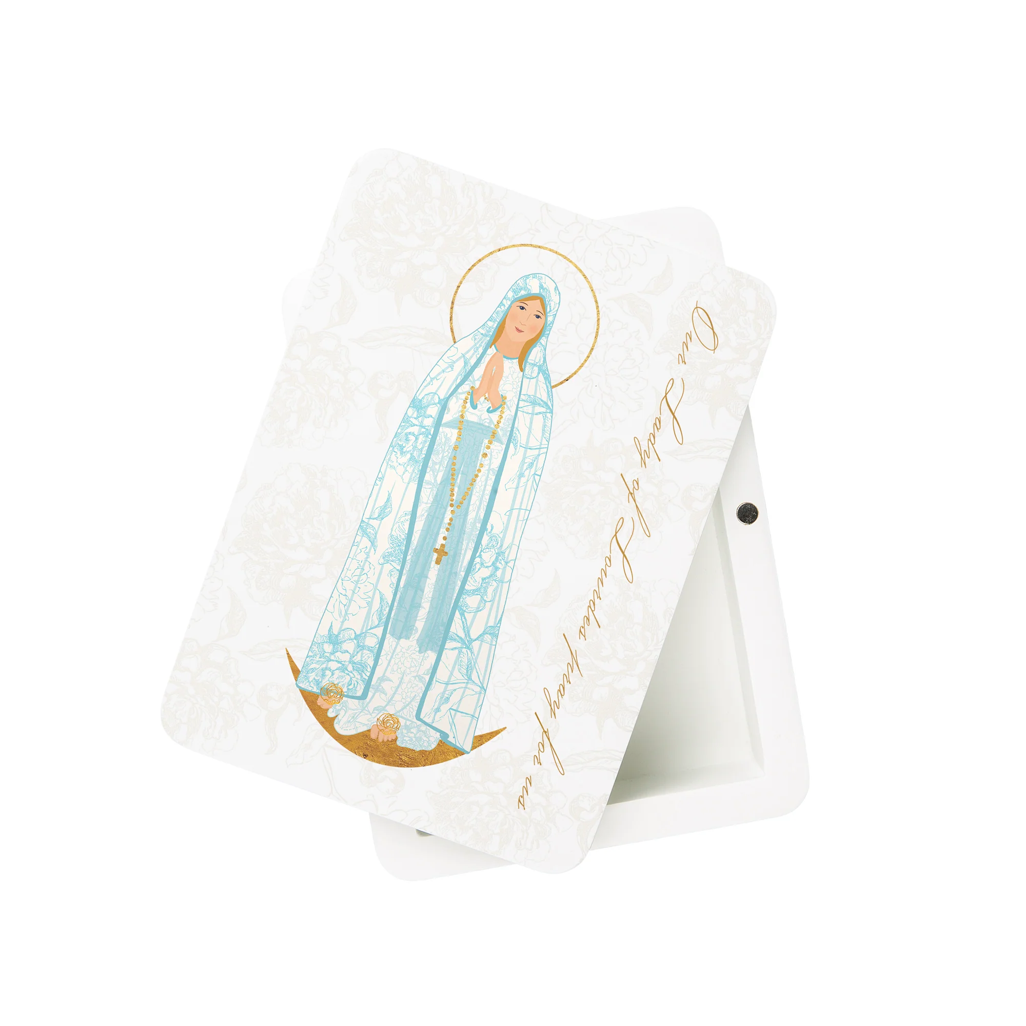 Our Lady of Lourdes Toile Rosary Keepsake Box - Image 2