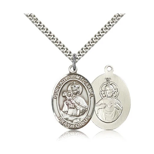 Our Lady of Mount Carmel Pendant with Chain, Bliss, Sterling Silver