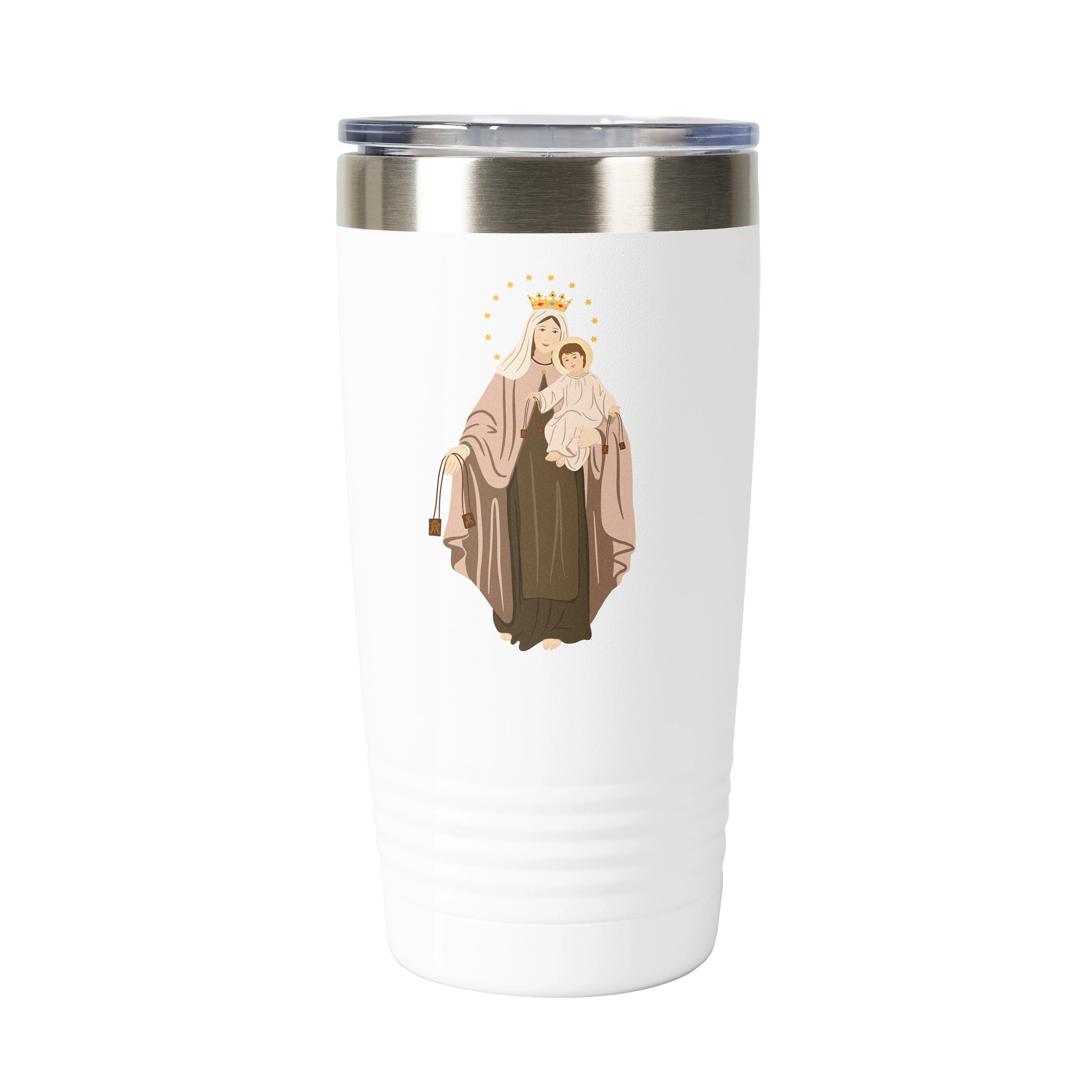 Our Lady of Mount Carmel Personalized 20 oz. White Tumbler - Image 2