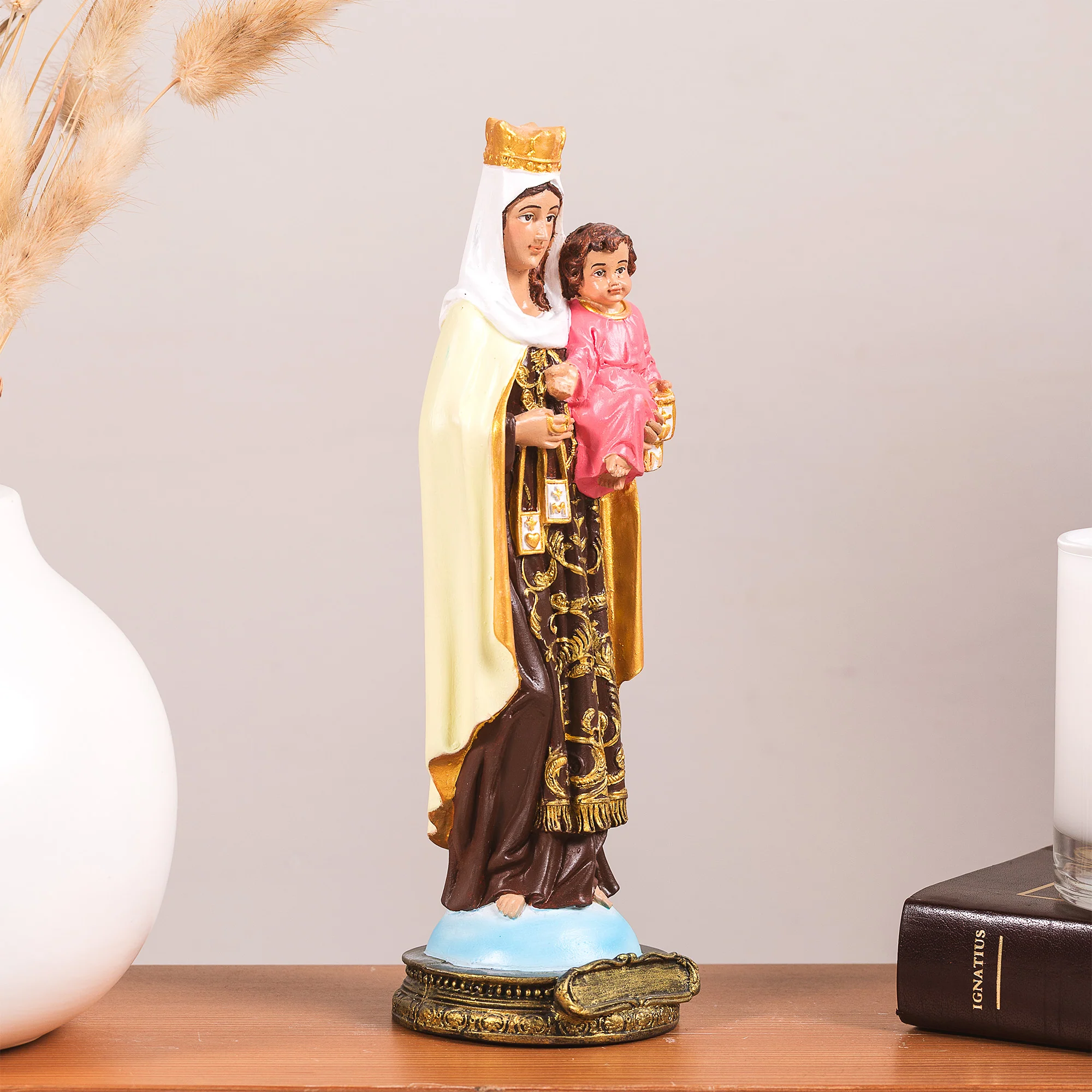 Our Lady of Mt. Carmel Statue - White or Hand Painted - 9" - Image 4