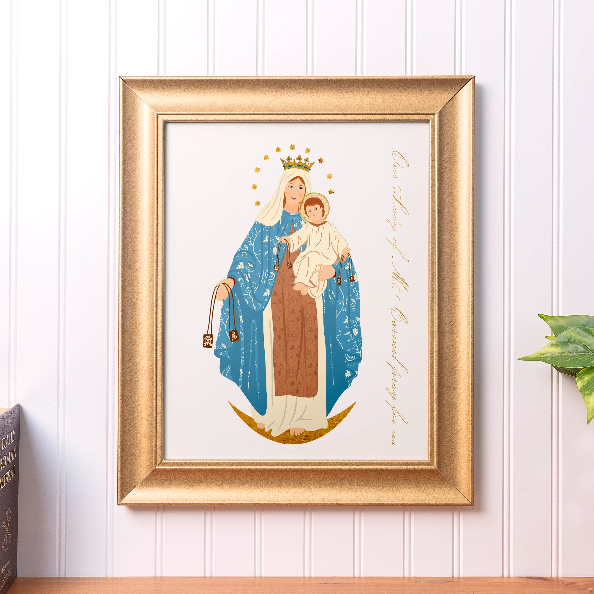 Our Lady of Mt Carmel Toile Framed Art Print - 11" x 14"