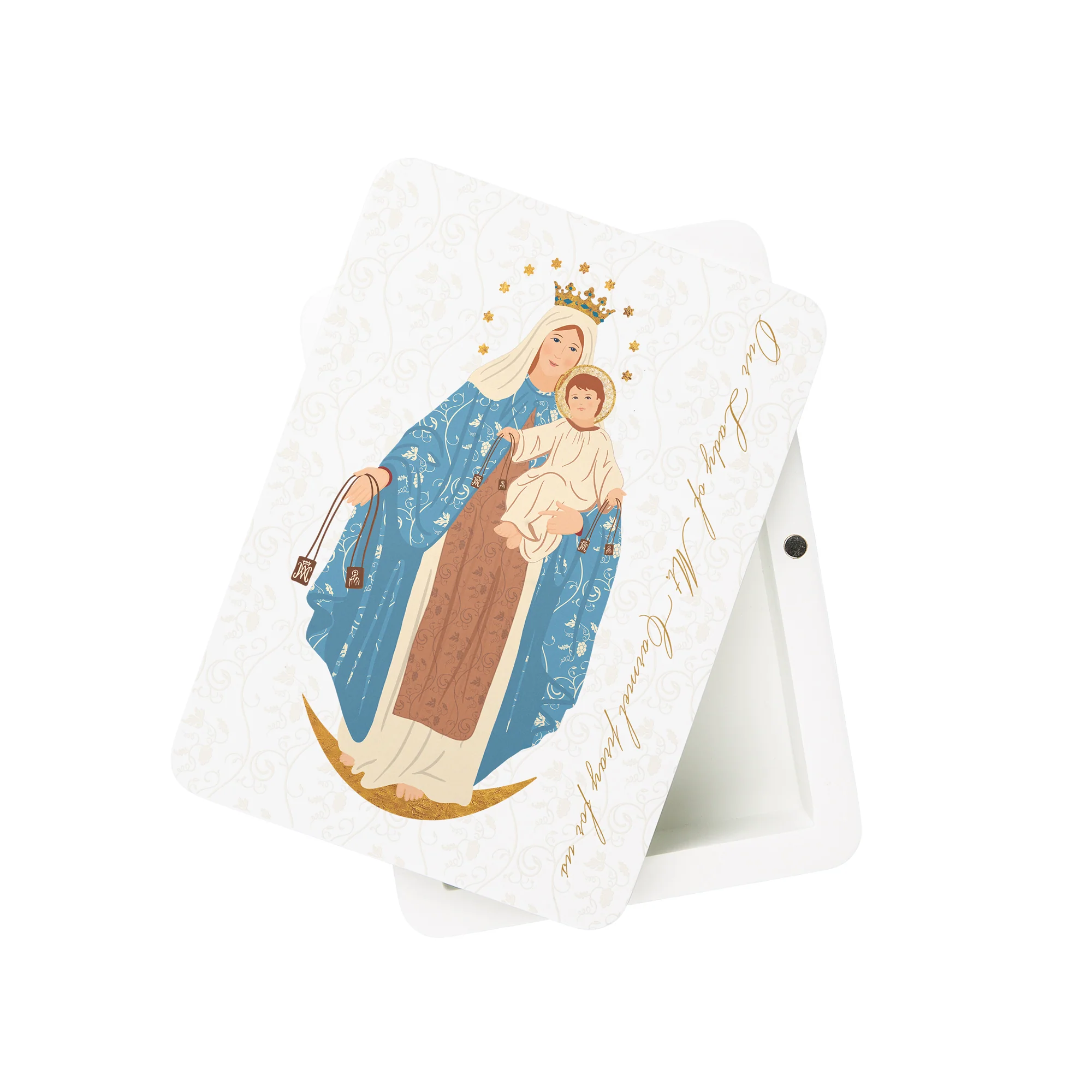 Our Lady of Mt. Carmel Toile Rosary Keepsake Box - Image 2