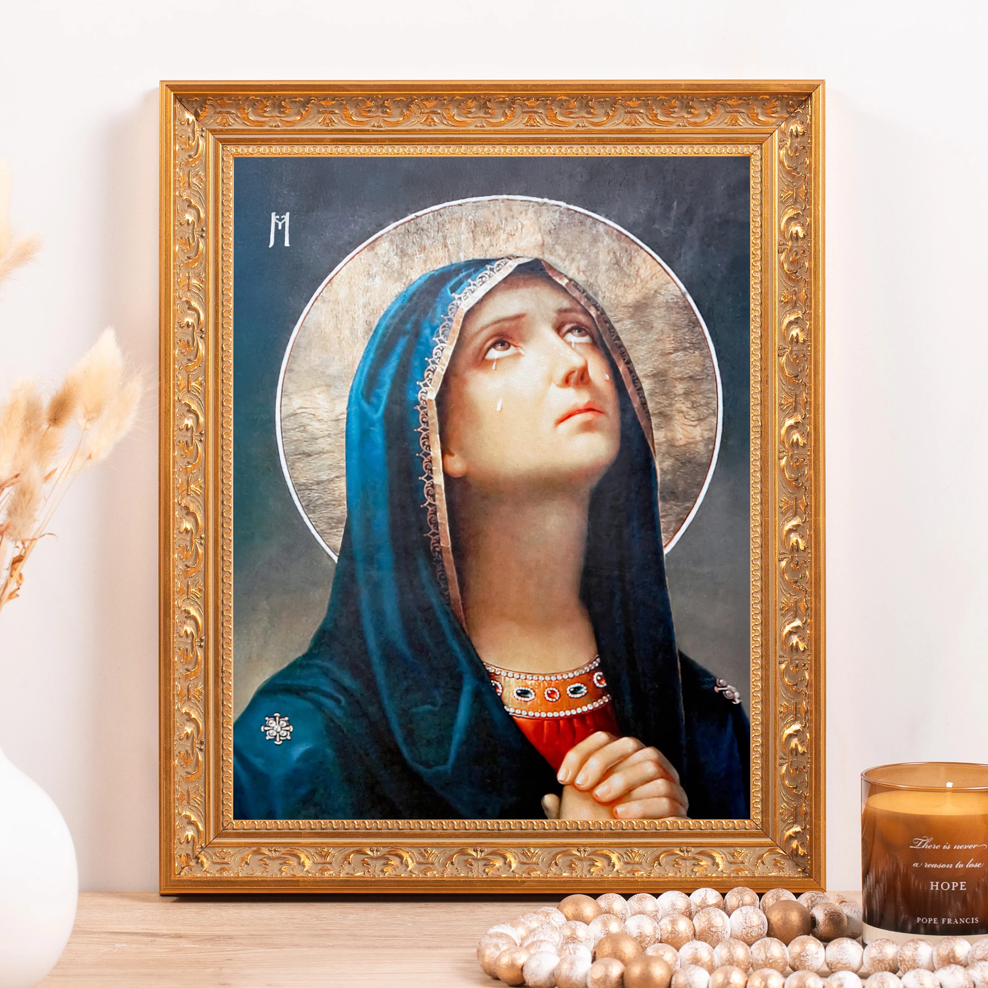 Our Lady of Sorrows in Prayer Framed Canvas - Sacred Classics Collection