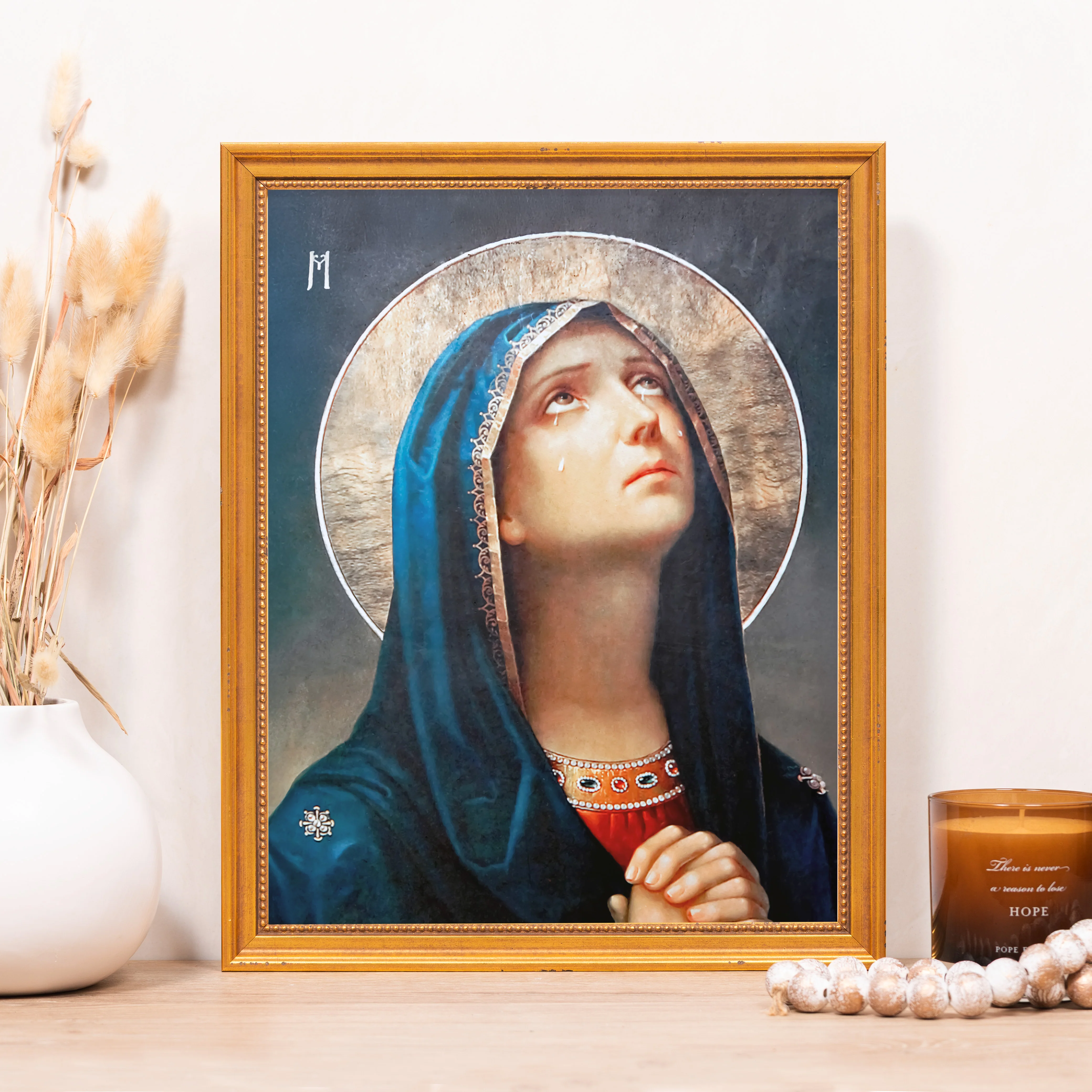 Our Lady of Sorrows in Prayer Framed Canvas - Sacred Classics Collection - Image 4