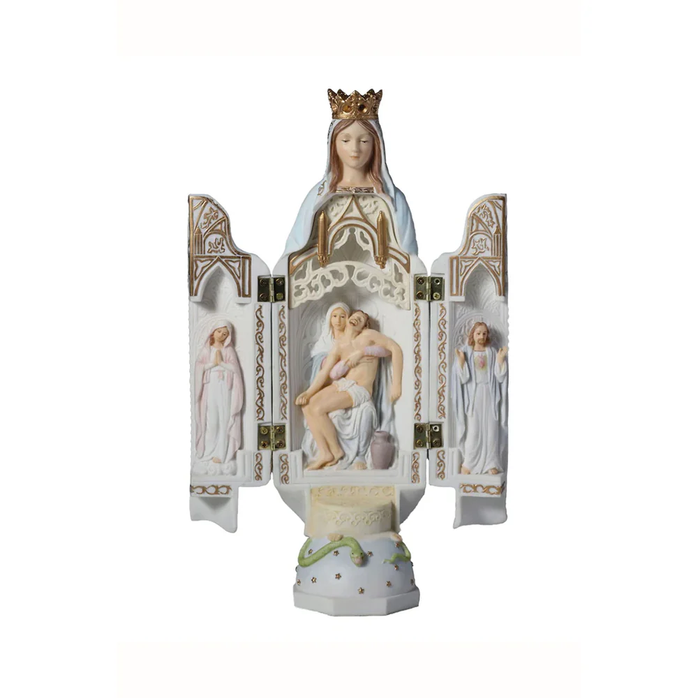 Our Lady of Sorrows Pastel Triptych Statue - 11" - Image 2