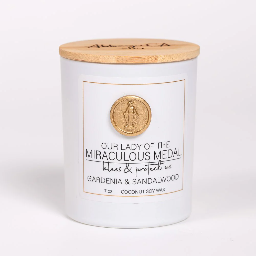 Our Lady of the Miraculous Medal Candle - Gardenia & Sandalwood