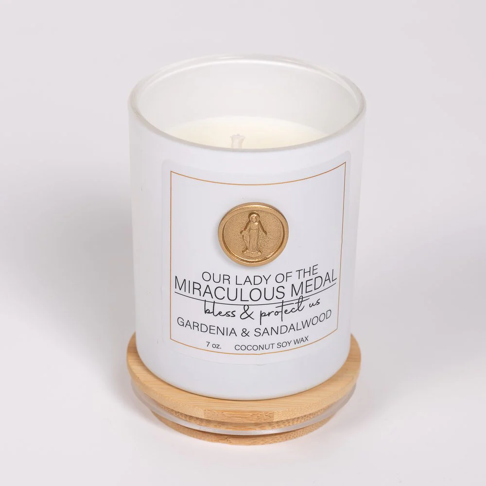 Our Lady of the Miraculous Medal Candle - Gardenia & Sandalwood - Image 2