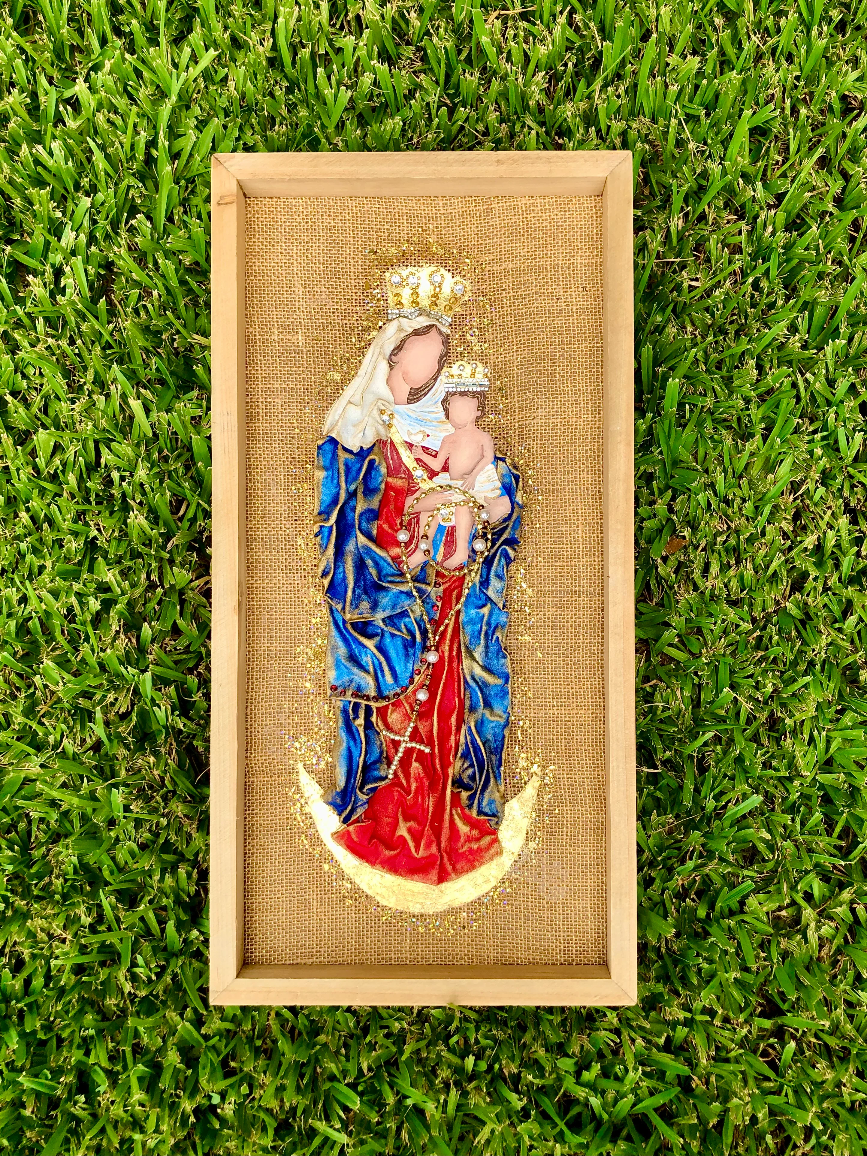 Our Lady of the Rosary Handcrafted Framed Art - Multiple Sizes