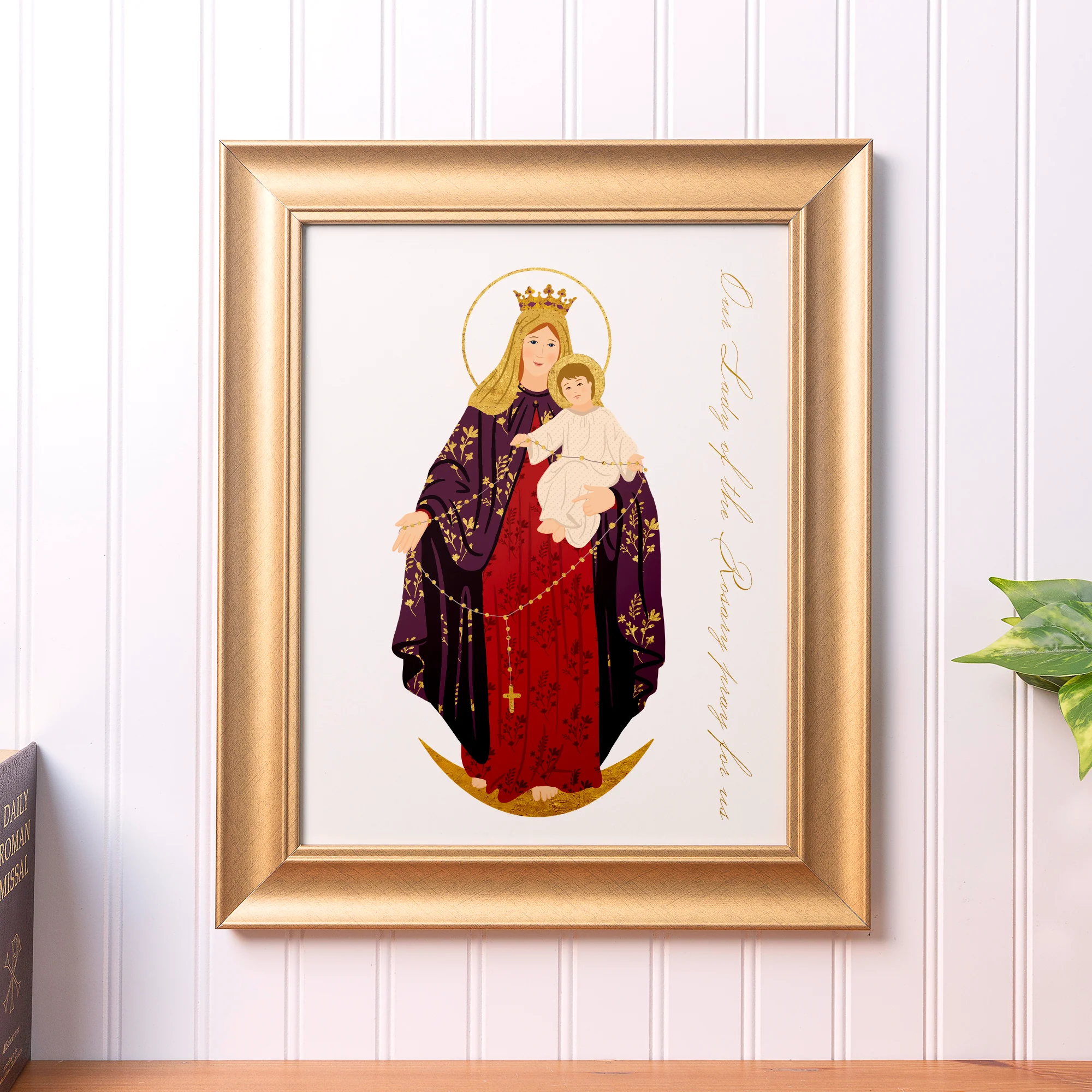 Our Lady of the Rosary Toile Framed Art Print - 11" x 14"