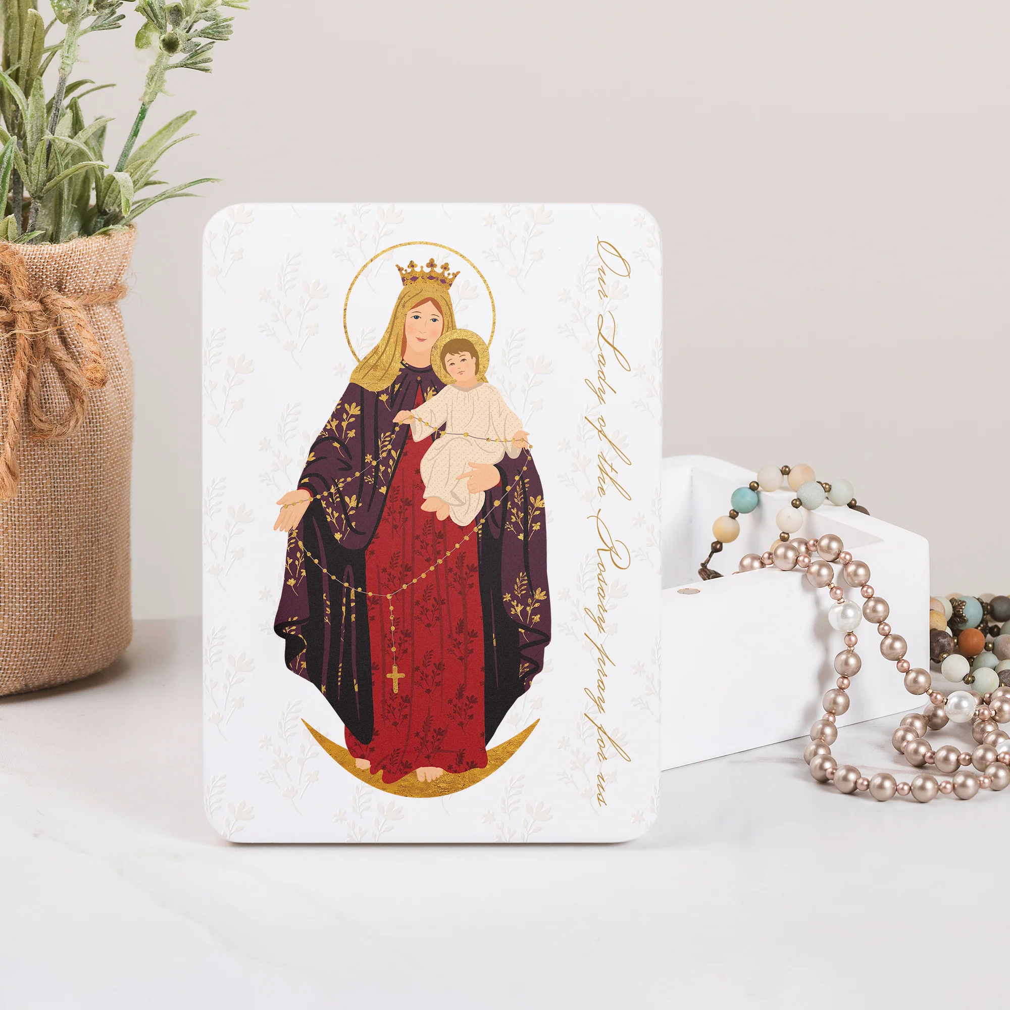 Our Lady of the Rosary Toile Rosary Keepsake Box - Image 2