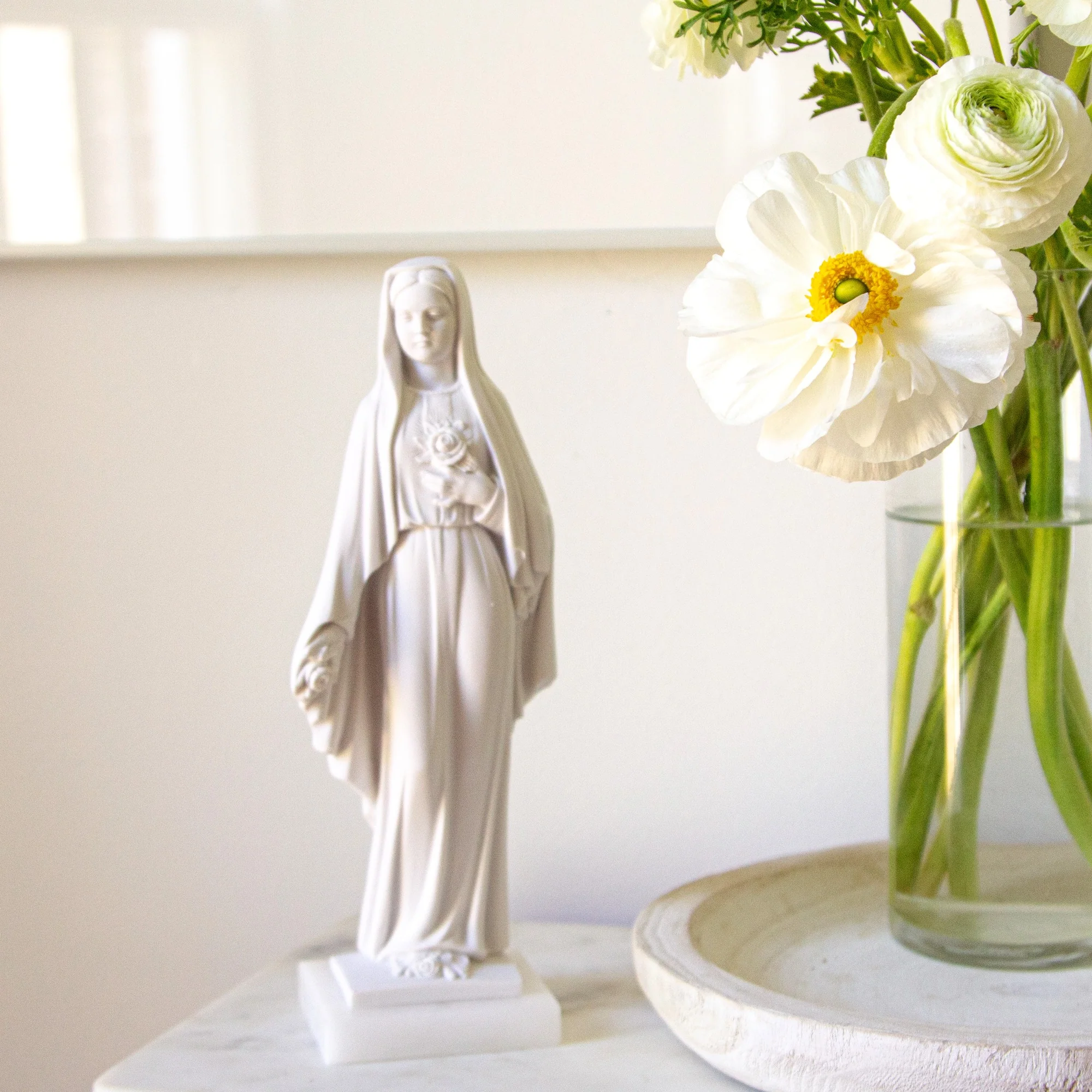 Our Lady of the Roses Italian Alabaster Statue - 10"