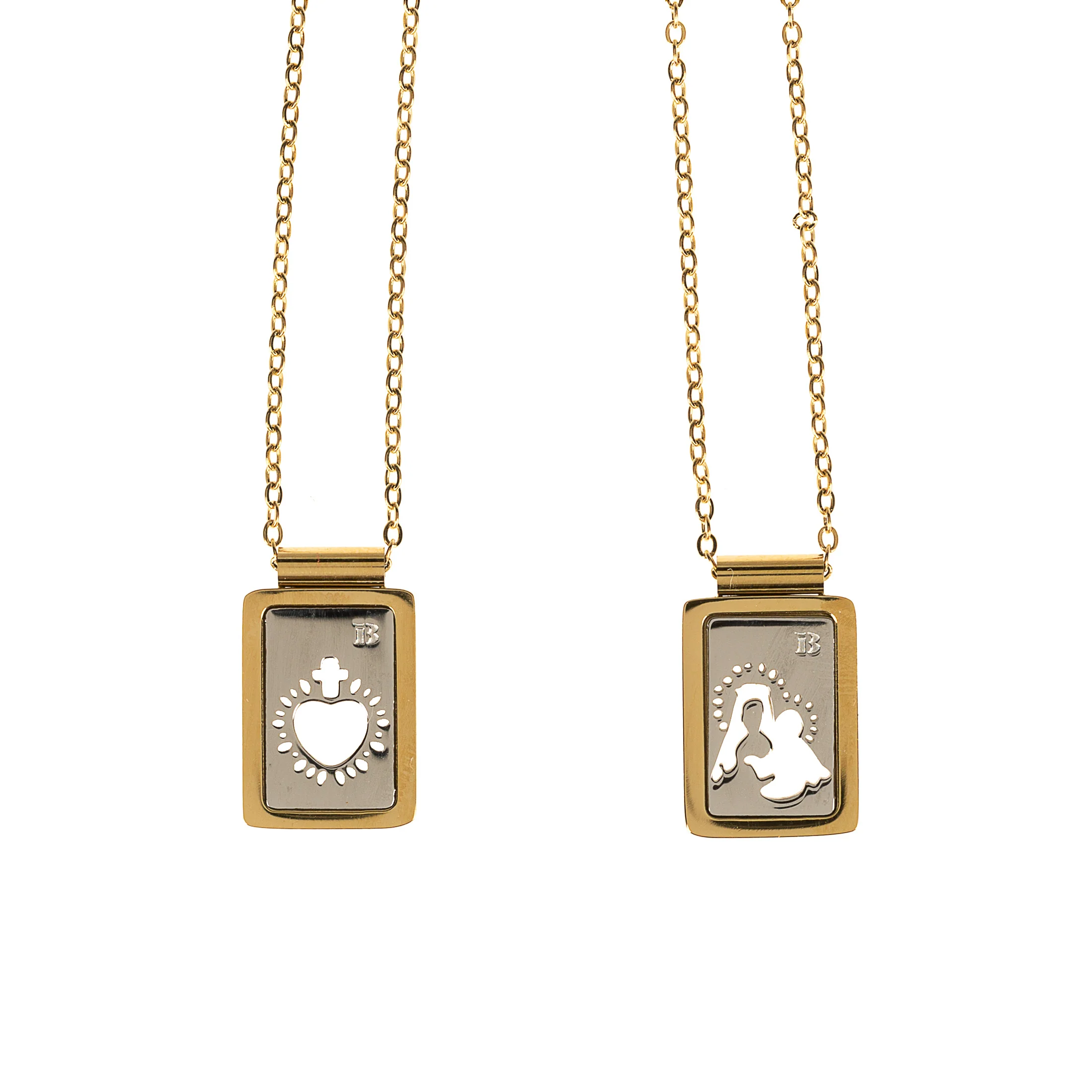 Our Lady & Sacred Heart Sterling & Gold Scapular Necklace - Image 2