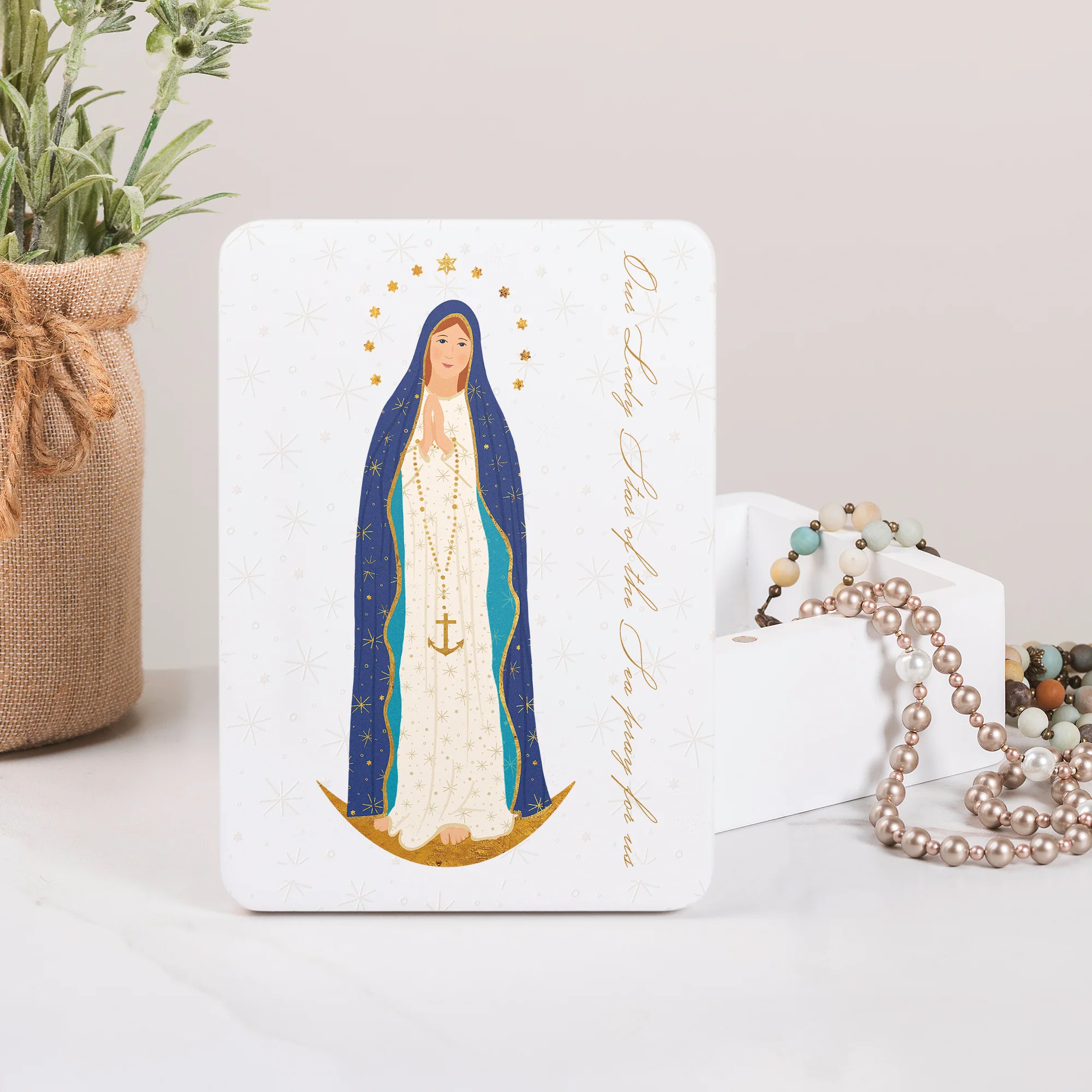 Our Lady Star of Sea Toile Rosary Keepsake Box