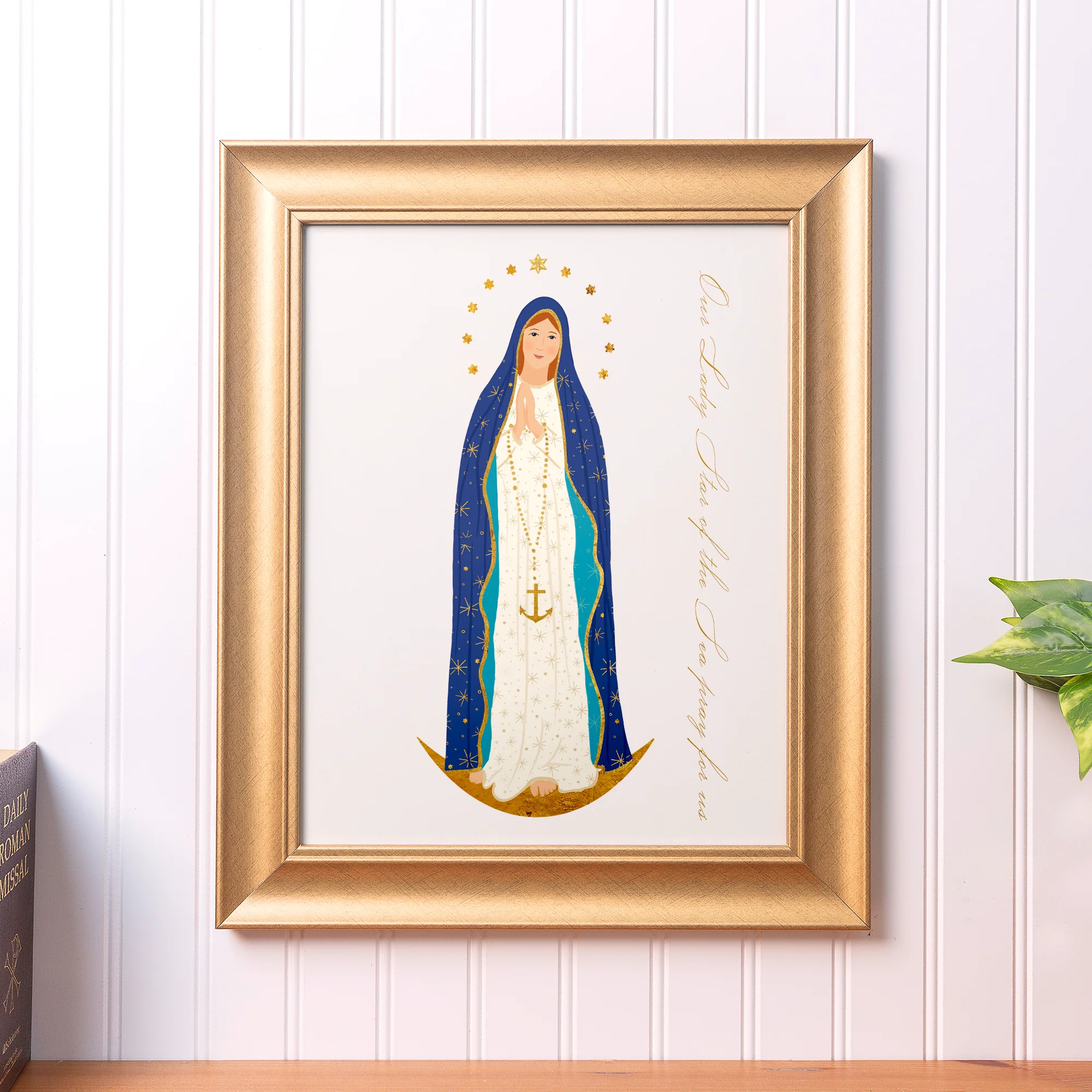 Our Lady Star of the Sea Toile Framed Art Print - 11" x 14"