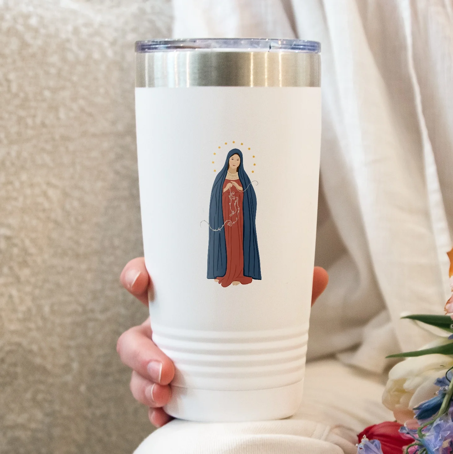 Our Lady Undoer of Knots Personalized 20 oz. White Tumbler - Image 3