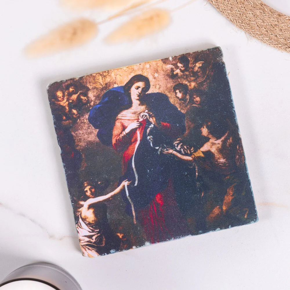 Our Lady Undoer of Knots Tumbled Stone Tile - 6" x 6" - Image 2