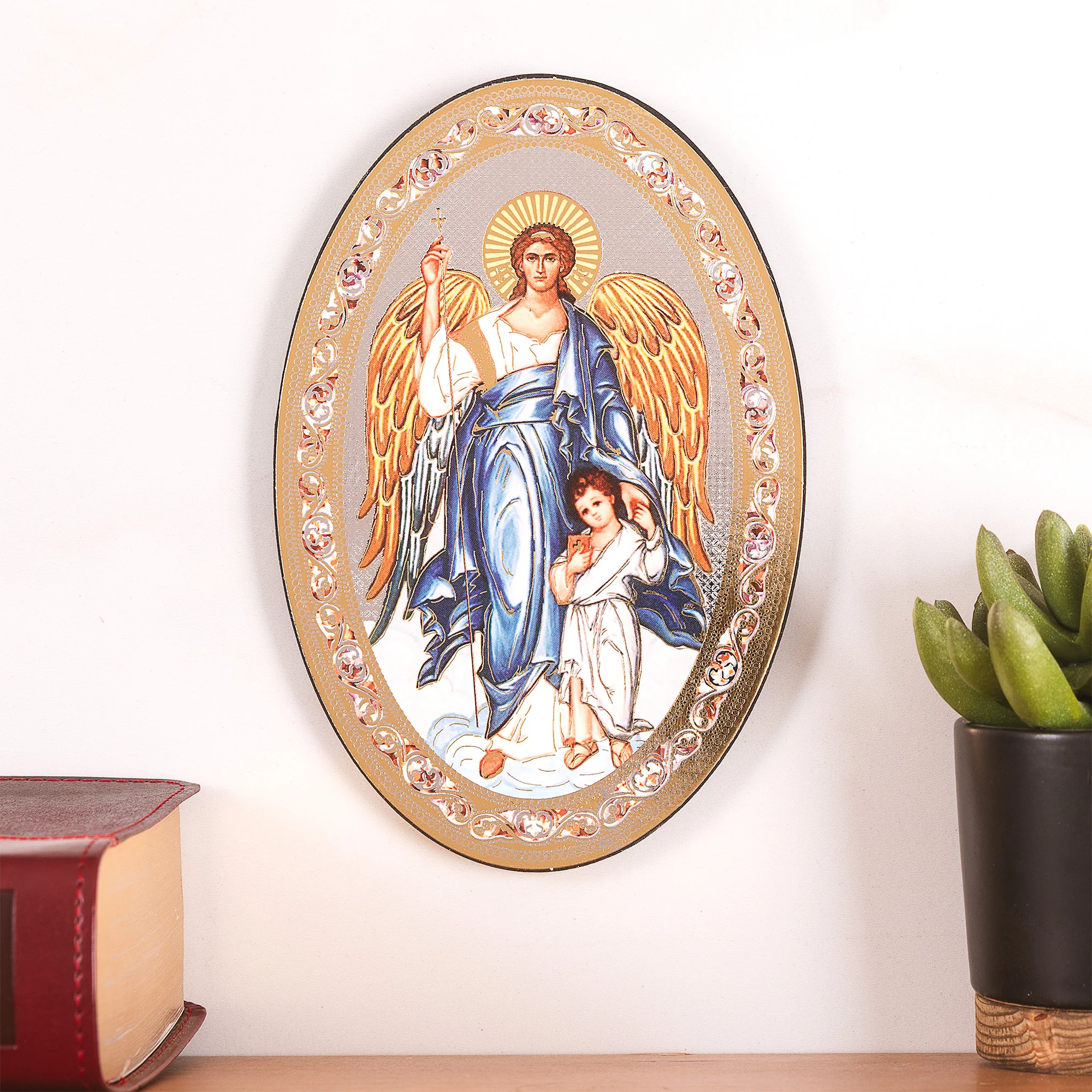 Oval Guardian Angel Icon Plaque - 7" - Image 2