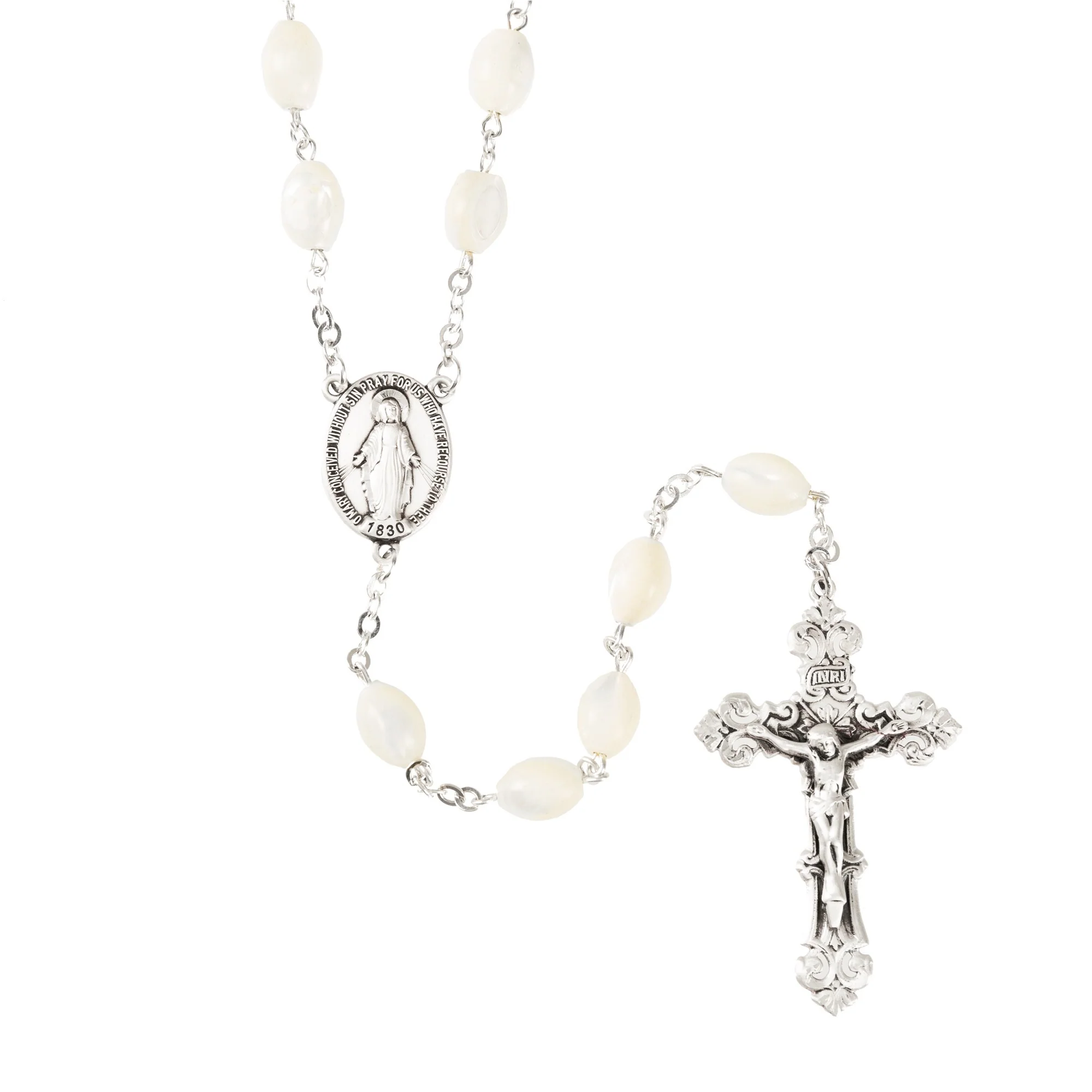 Oval Mother of Pearl and Sterling Silver Rosary - Image 2