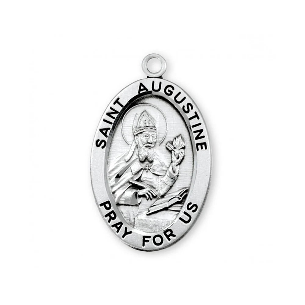 Oval St. Augustine Sterling Silver Medal Necklace - 24" - Image 3