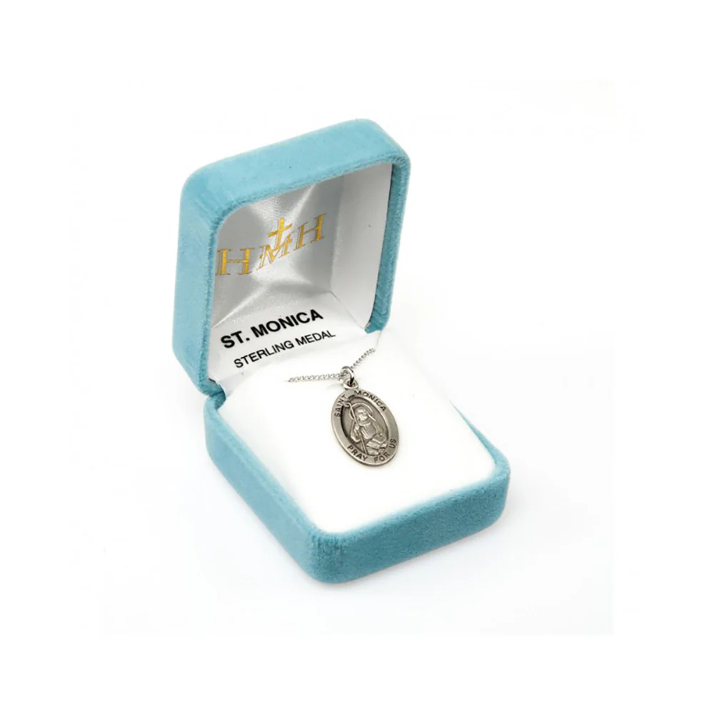 Oval St. Monica Sterling Silver Medal Necklace - 24" - Image 2