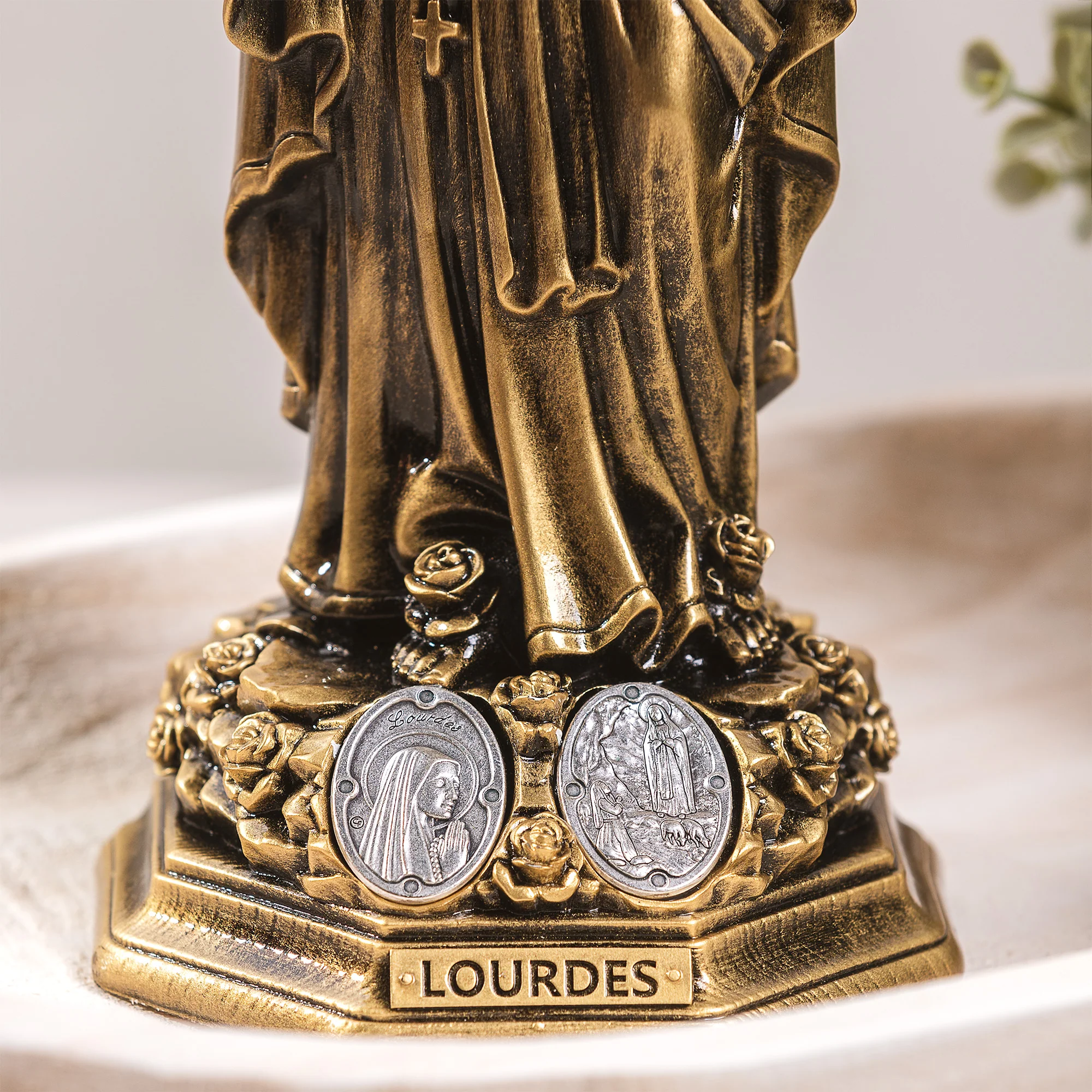 Painted Bronze Lourdes Statue with Medals - 11.8" - Image 3