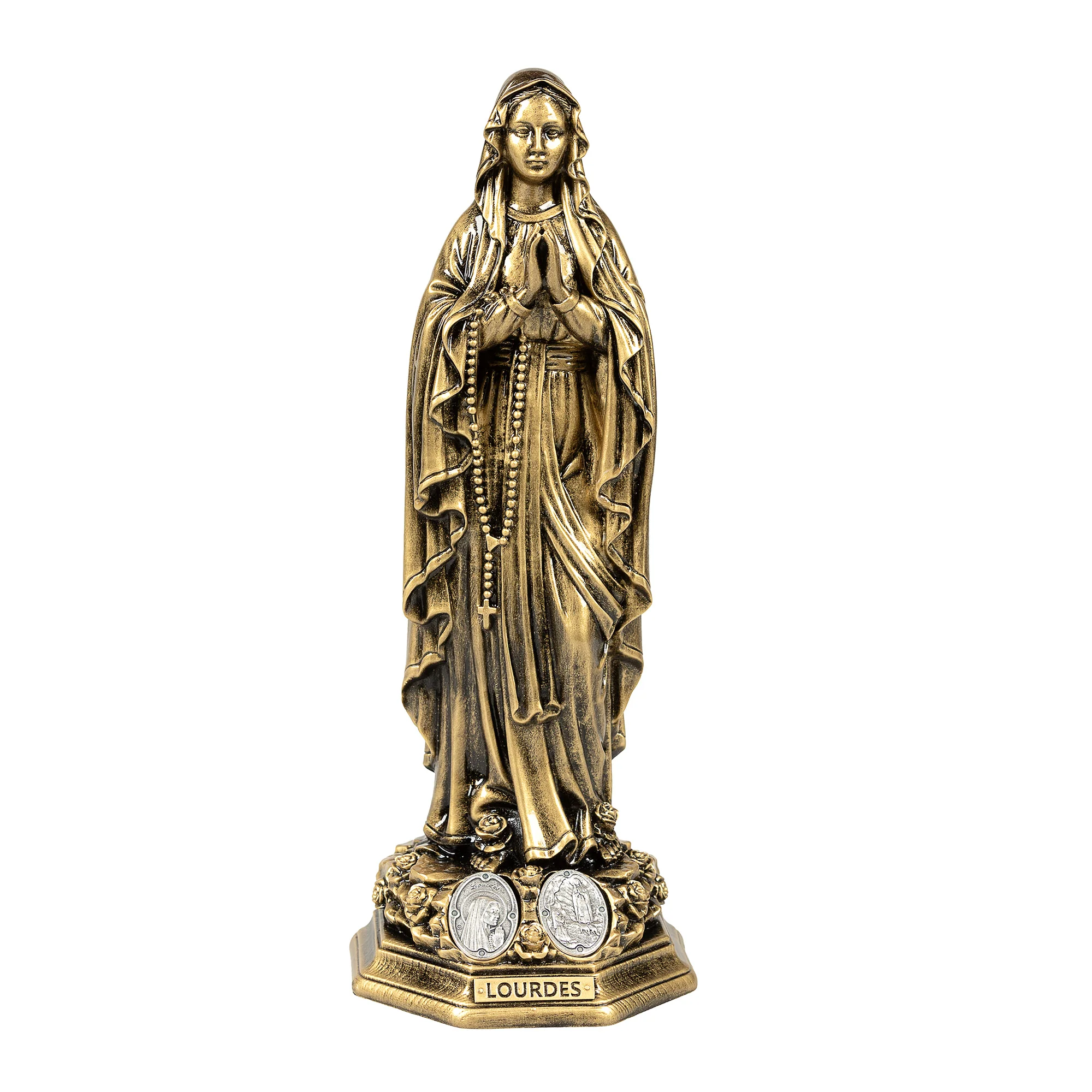 Painted Bronze Lourdes Statue with Medals - 11.8" - Image 5