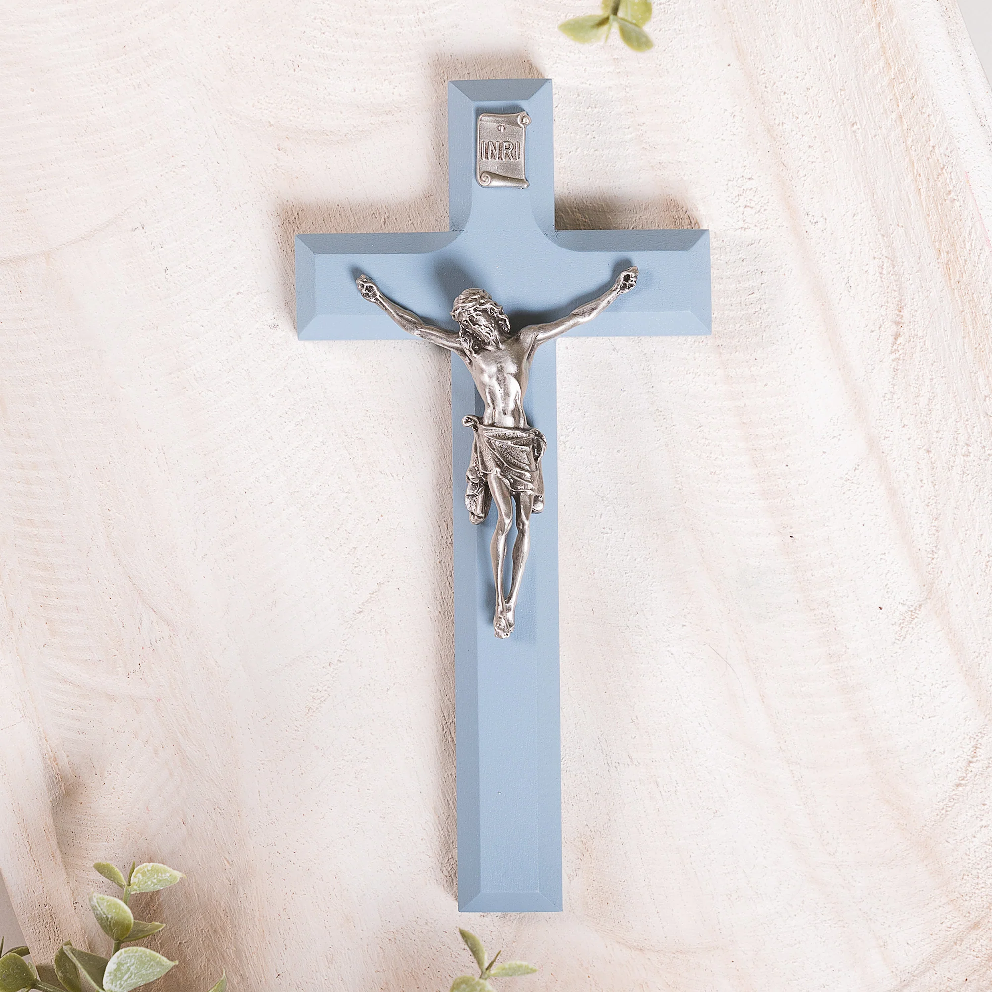 Painted Wood Children's Crucifix - Pink or Blue - 7" - Image 2