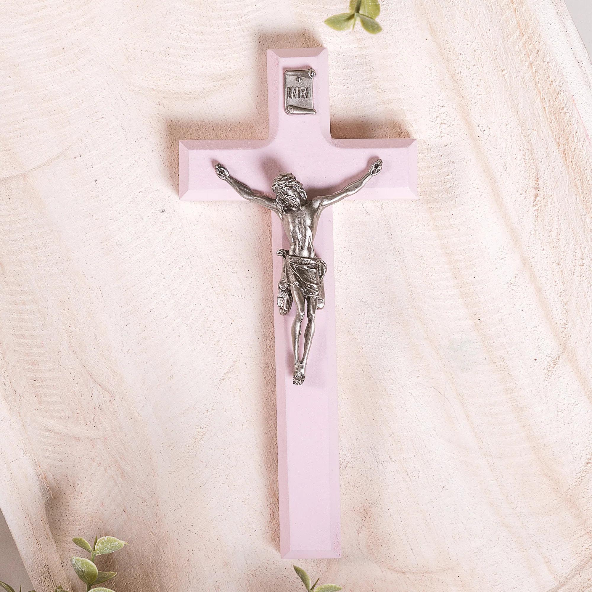 Painted Wood Children's Crucifix - Pink or Blue - 7" - Image 4
