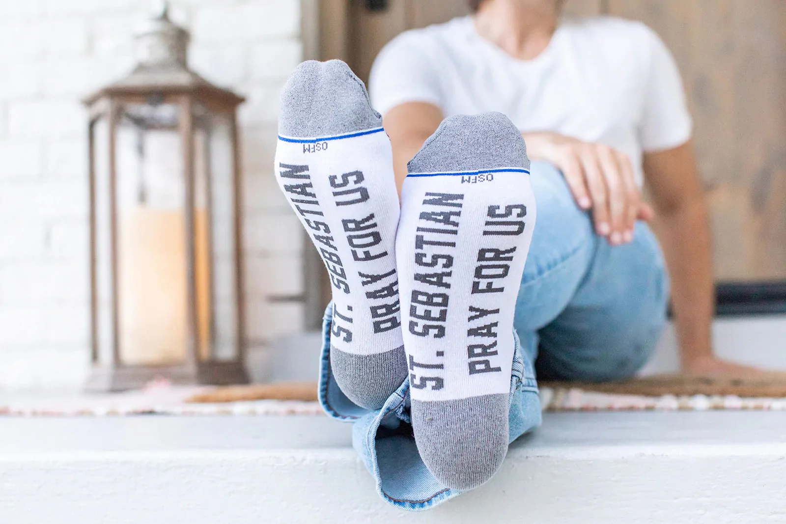 Patron of Athletes Striped Adult Crew Socks - Image 2