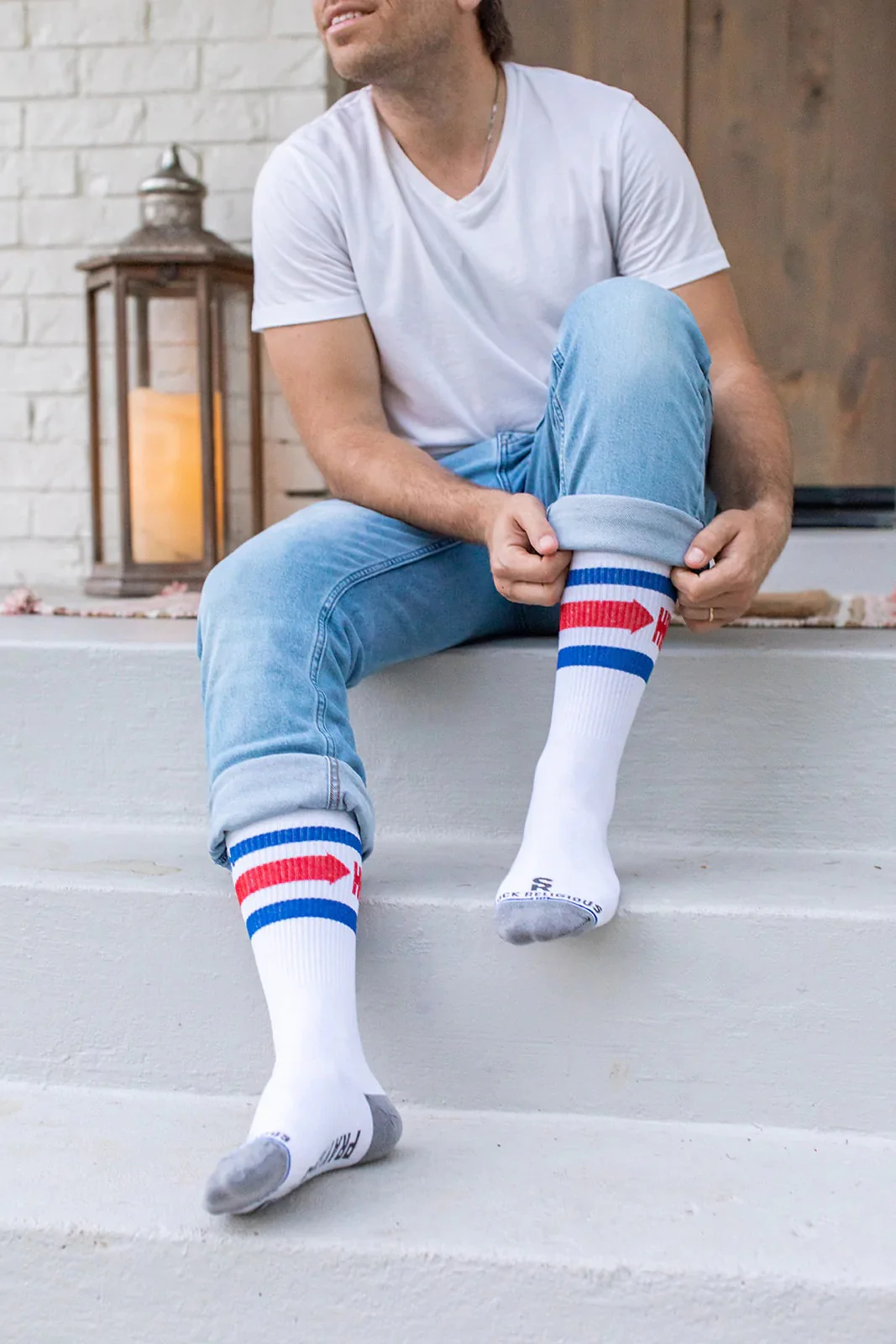 Patron of Athletes Striped Adult Crew Socks - Image 4