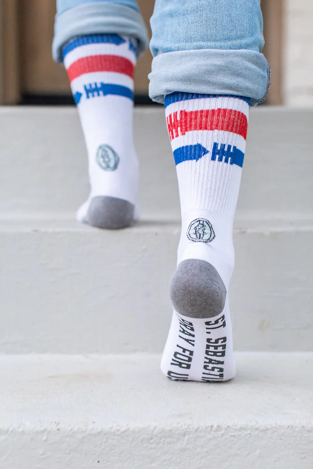 Patron of Athletes Striped Adult Crew Socks - Image 5